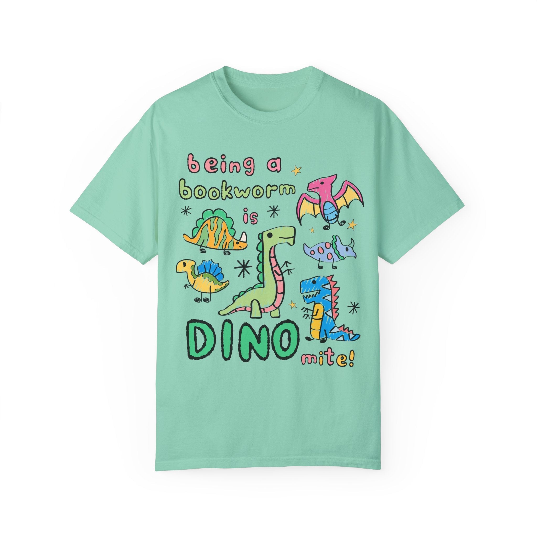 Cute Bookworm T-Shirt, Adorable Doodle Dinosaurs, Funny Saying Librarian Gift, Reading Teacher, School Librarian Tee, Romance Reader Gift - Opal and June
