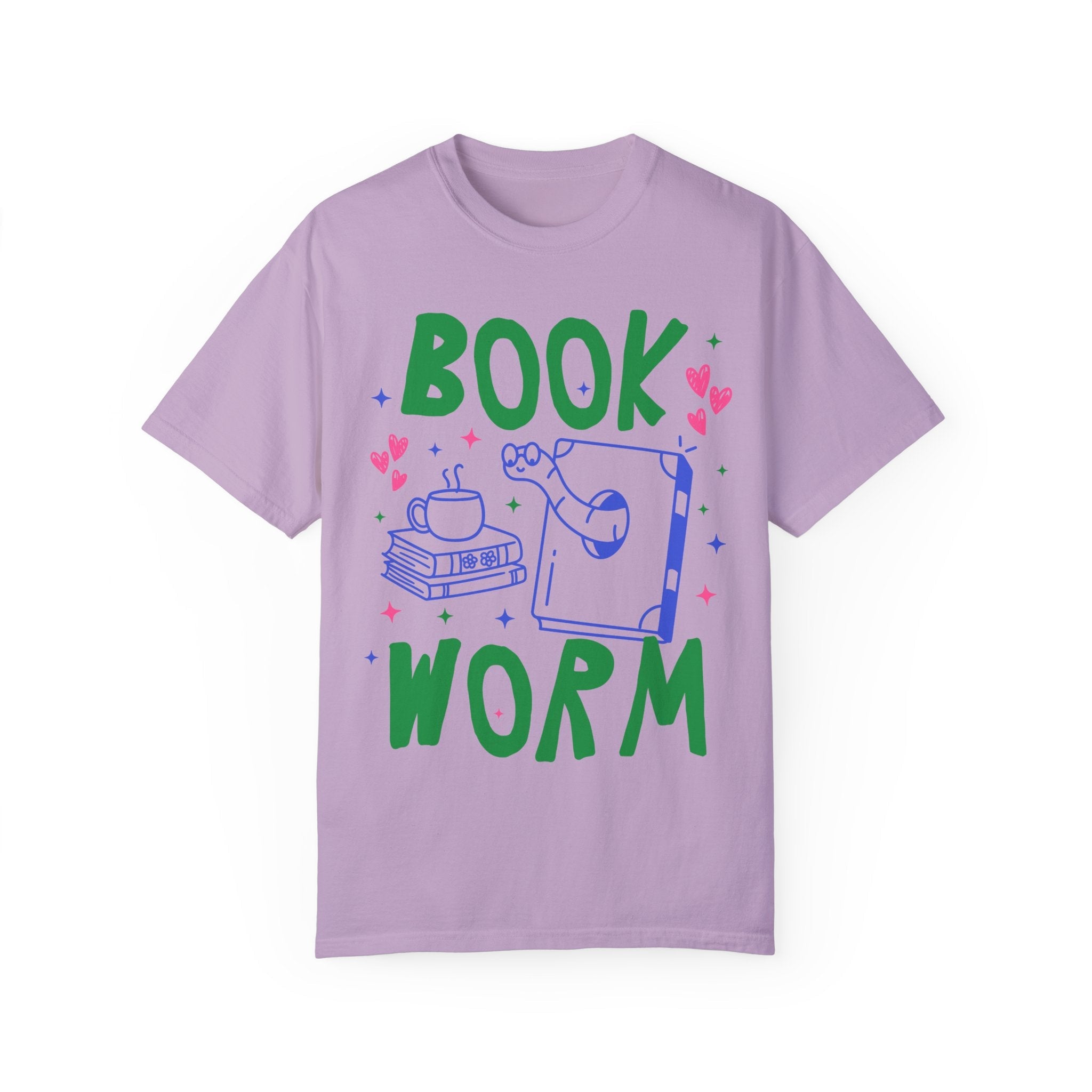 Cute Bookworm T-Shirt for Reading Teacher or School Librarian, Adorable Y2K 90s Aesthetic Book Lover Tee Shirt with Hearts, Romance Reader - Opal and June
