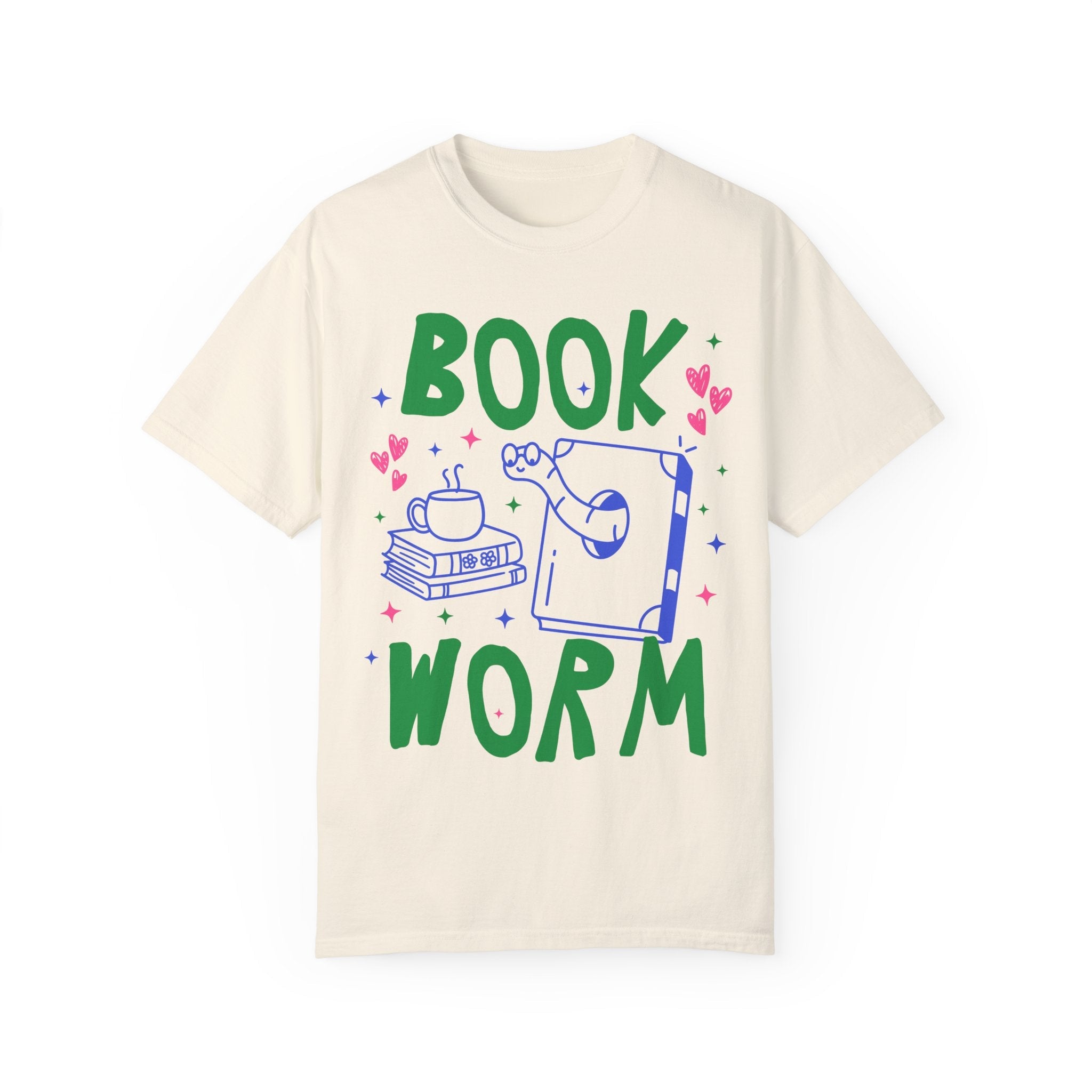 Cute Bookworm T-Shirt for Reading Teacher or School Librarian, Adorable Y2K 90s Aesthetic Book Lover Tee Shirt with Hearts, Romance Reader - Opal and June