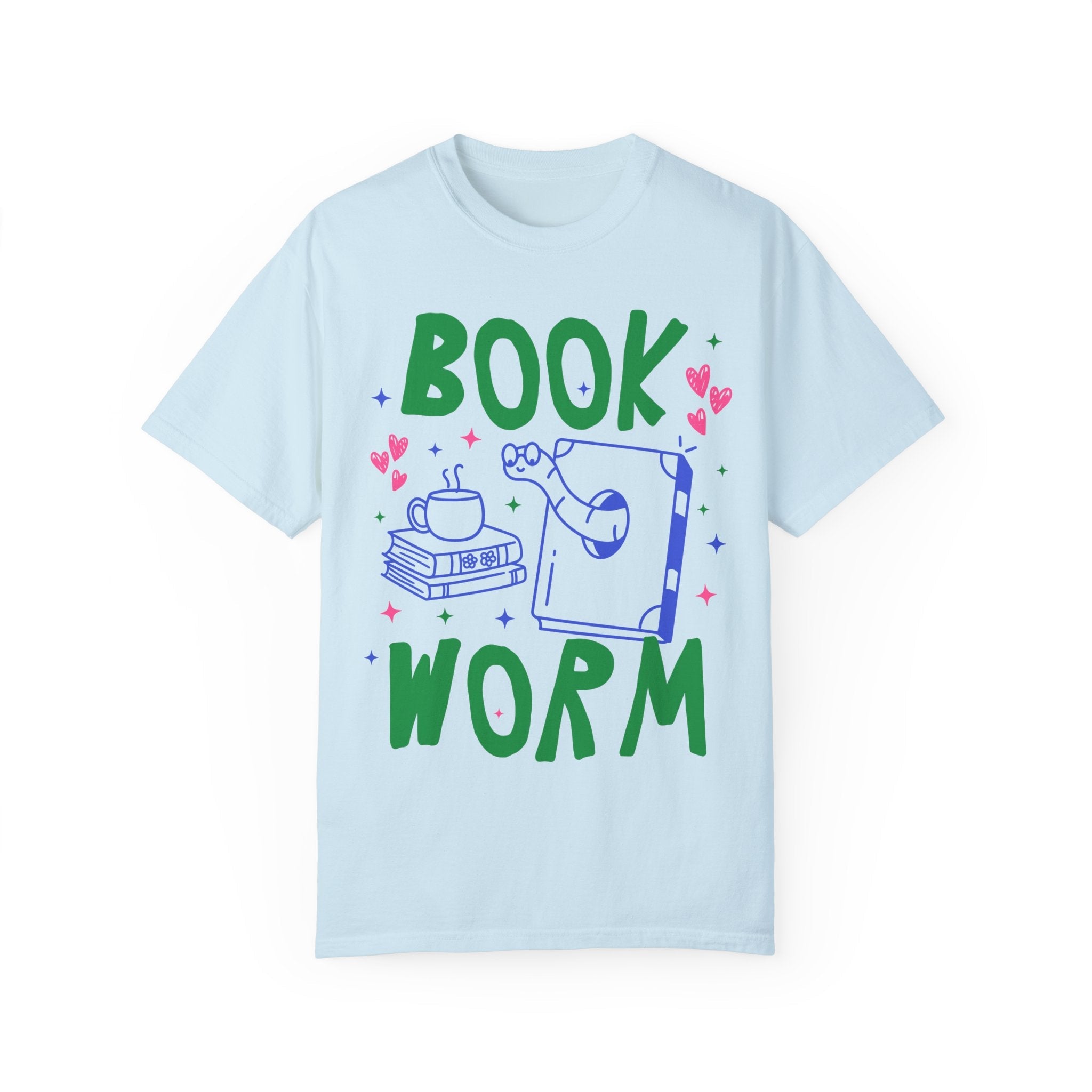 Cute Bookworm T-Shirt for Reading Teacher or School Librarian, Adorable Y2K 90s Aesthetic Book Lover Tee Shirt with Hearts, Romance Reader - Opal and June