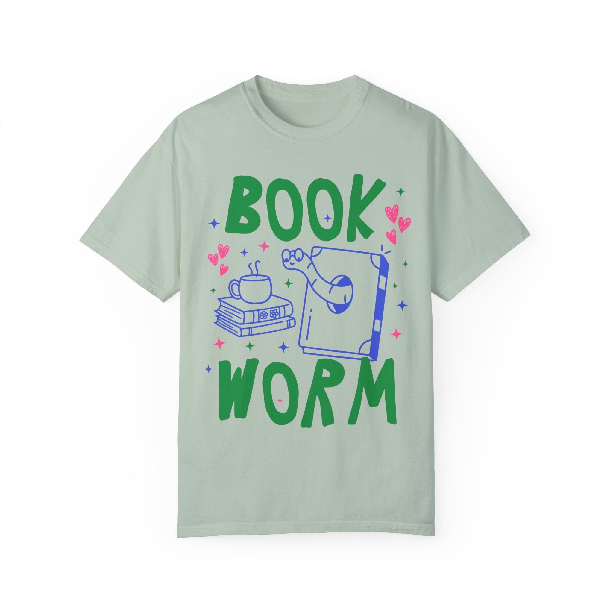 Cute Bookworm T-Shirt for Reading Teacher or School Librarian, Adorable Y2K 90s Aesthetic Book Lover Tee Shirt with Hearts, Romance Reader - Opal and June