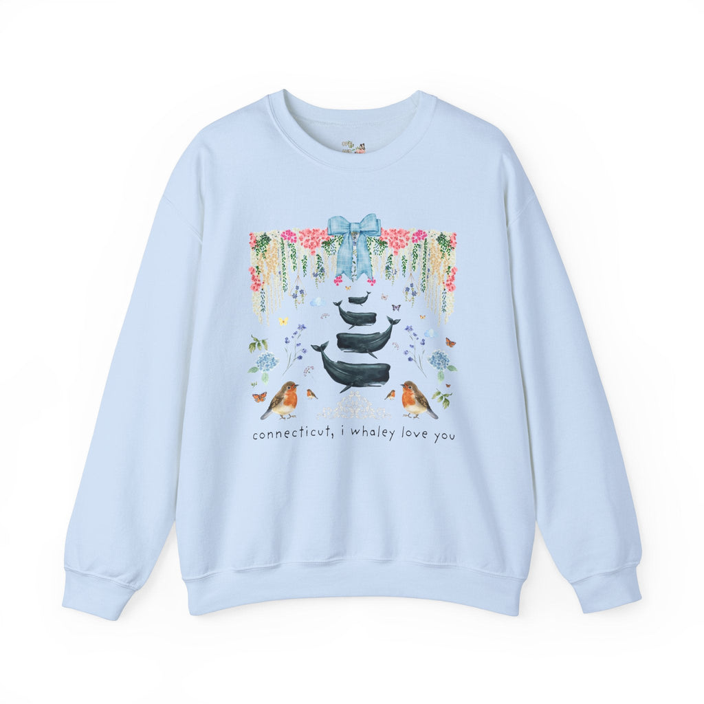 Cute Connecticut Sweatshirt with Flowers and Bow: Cottagecore Whales and Birds, Boho Floral Aesthetic Funny Saying Shirt with Butterflies - Opal and June