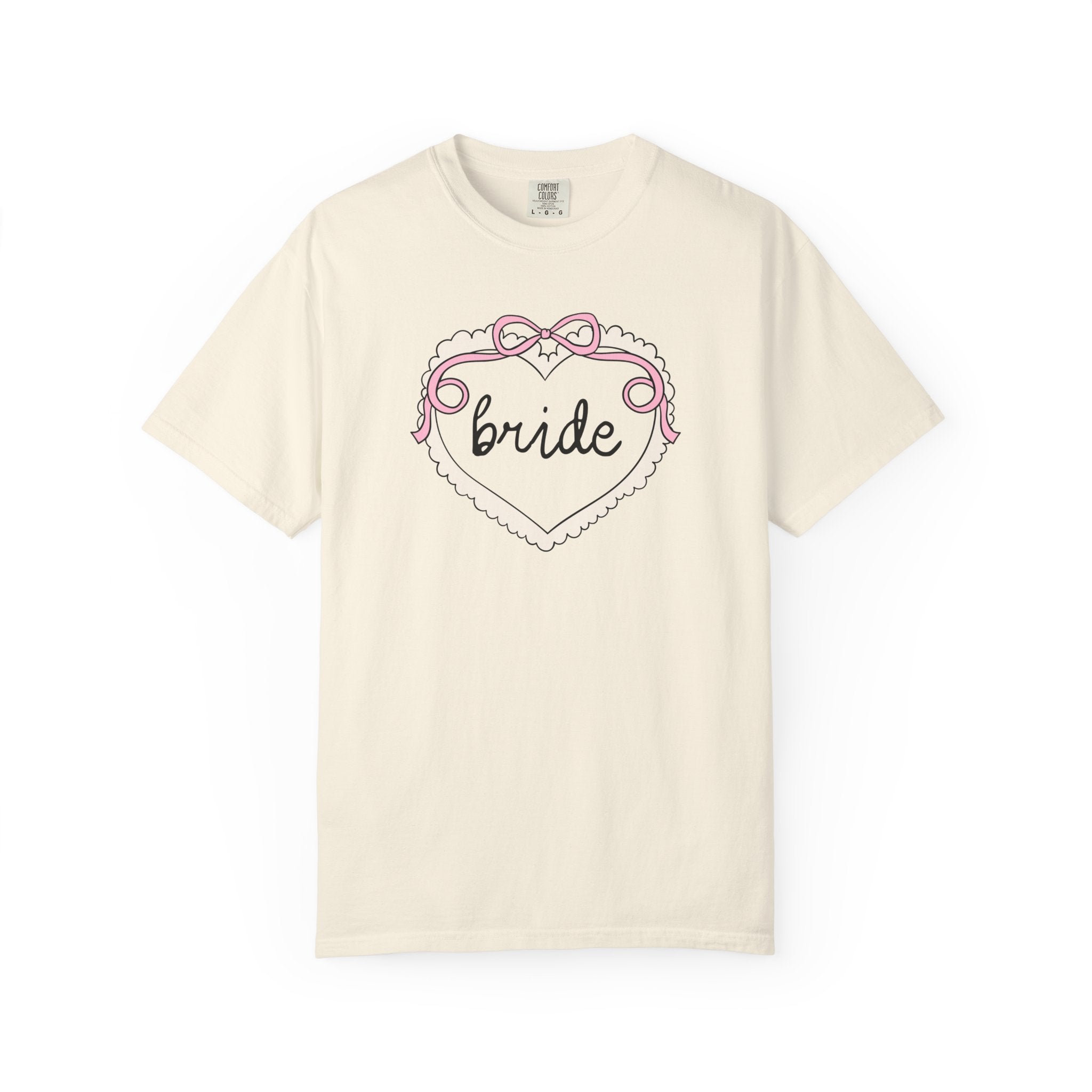 Cute Doodle Heart Bride and Bridesmaid Tee Shirt for Bachelorette or Bridal Party, Maid of Owner, Cute Matching Bridal T-Shirt with Bow - Opal and June