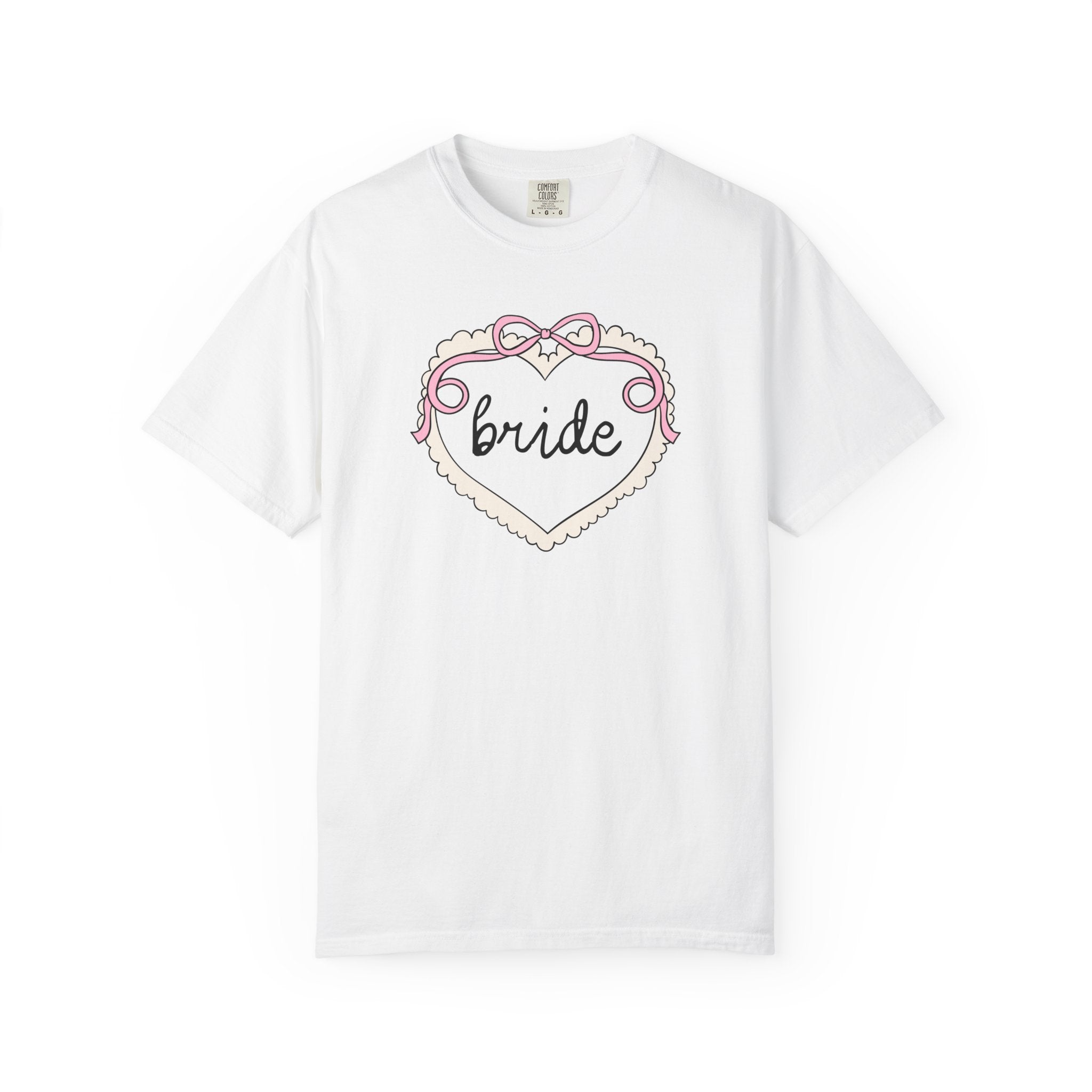 Cute Doodle Heart Bride and Bridesmaid Tee Shirt for Bachelorette or Bridal Party, Maid of Owner, Cute Matching Bridal T-Shirt with Bow - Opal and June