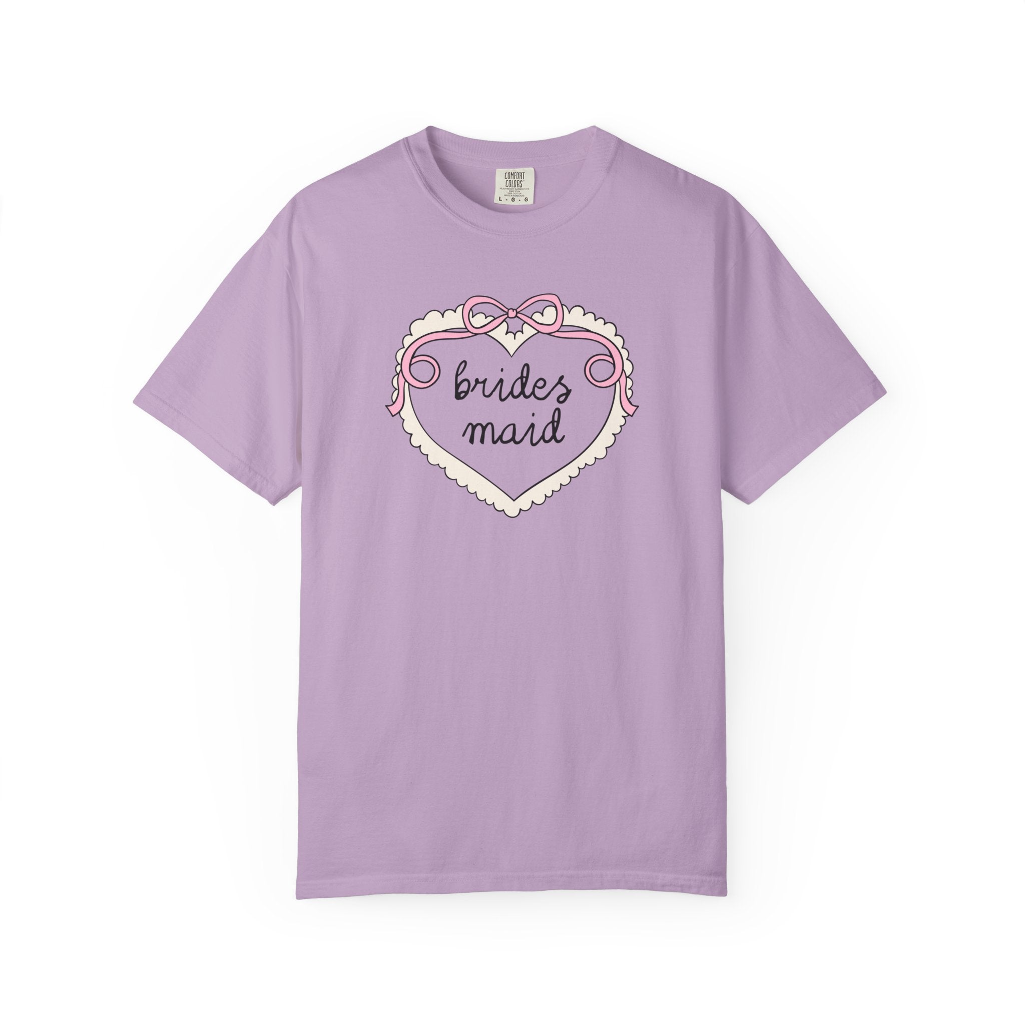 Cute Doodle Heart Bride and Bridesmaid Tee Shirt for Bachelorette or Bridal Party, Maid of Owner, Cute Matching Bridal T-Shirt with Bow - Opal and June