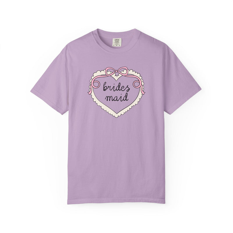 Cute Doodle Heart Bride and Bridesmaid Tee Shirt for Bachelorette or Bridal Party, Maid of Owner, Cute Matching Bridal T-Shirt with Bow - Opal and June