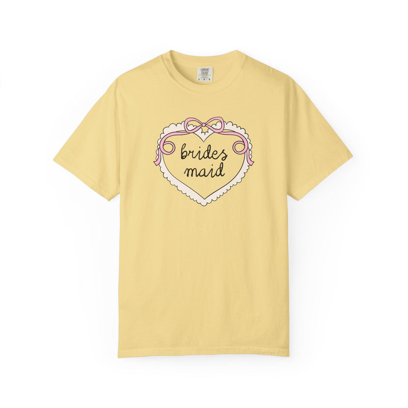 Cute Doodle Heart Bride and Bridesmaid Tee Shirt for Bachelorette or Bridal Party, Maid of Owner, Cute Matching Bridal T-Shirt with Bow - Opal and June