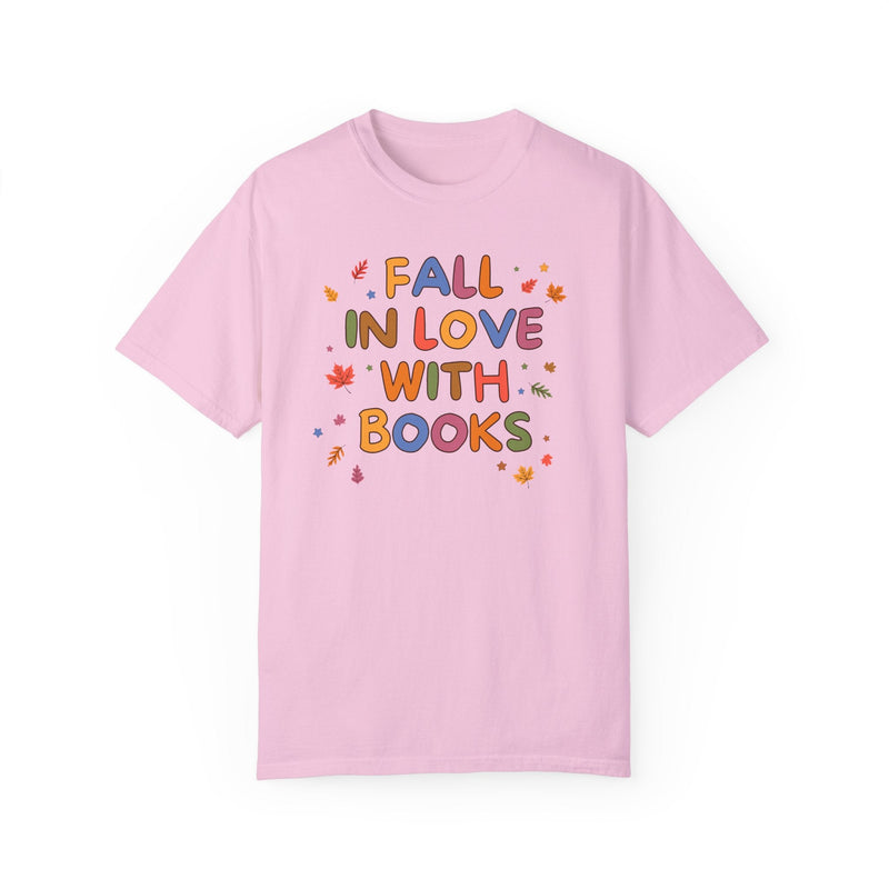 Cute Fall Reading Teacher Tee Shirt: Fall in Love With Books, Adorable Y2K Aesthetic Bookish Shirt for School Librarian, First Grade Teacher - Opal and June