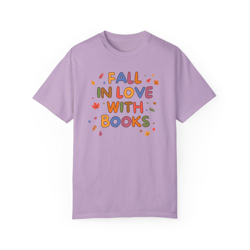 Cute Fall Reading Teacher Tee Shirt: Fall in Love With Books, Adorable Y2K Aesthetic Bookish Shirt for School Librarian, First Grade Teacher - Opal and June