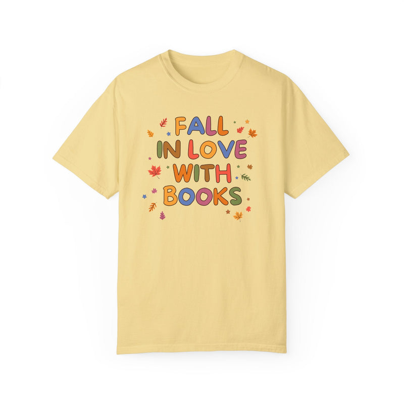 Cute Fall Reading Teacher Tee Shirt: Fall in Love With Books, Adorable Y2K Aesthetic Bookish Shirt for School Librarian, First Grade Teacher - Opal and June