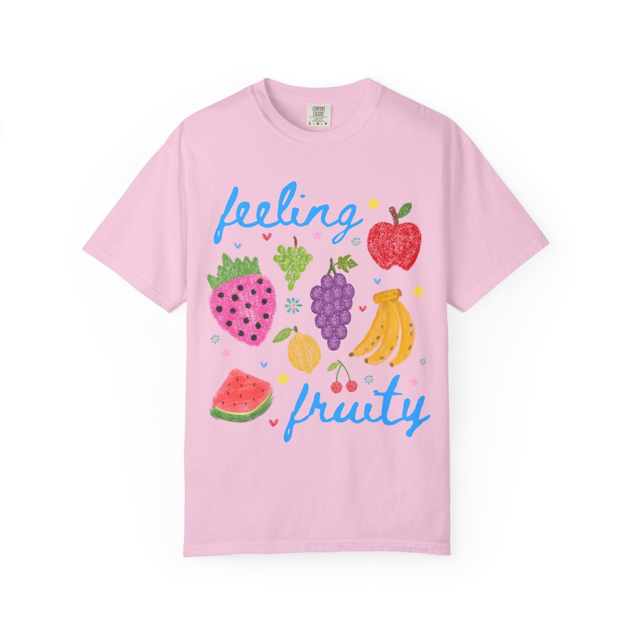 Cute Feeling Fruity Tee Shirt for Vegetarian, Silly LGBTQ Pride Month T-Shirt with Stars, 90s Throwback Doodle Aesthetic Fruit Lover Gift - Opal and June