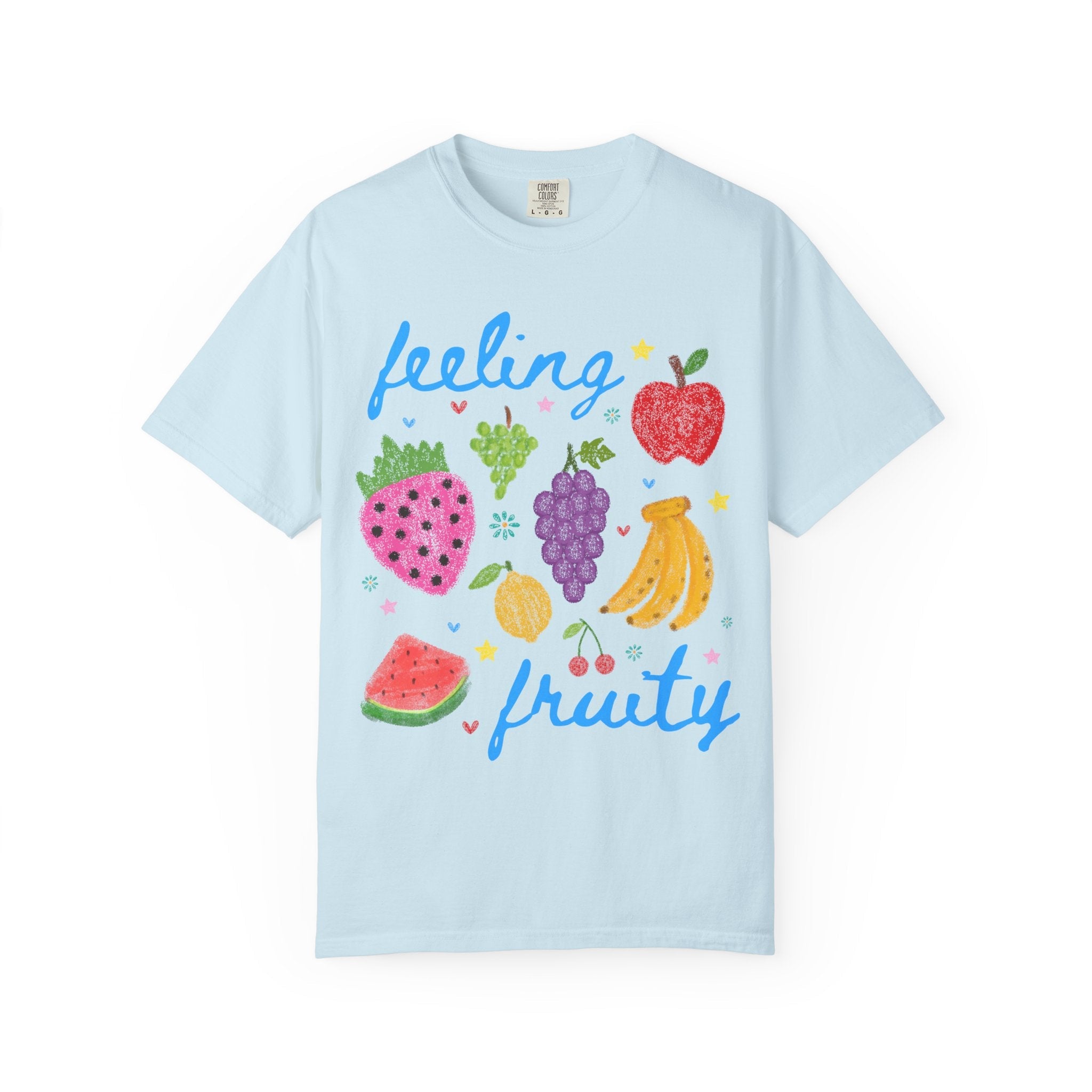Cute Feeling Fruity Tee Shirt for Vegetarian, Silly LGBTQ Pride Month T-Shirt with Stars, 90s Throwback Doodle Aesthetic Fruit Lover Gift - Opal and June