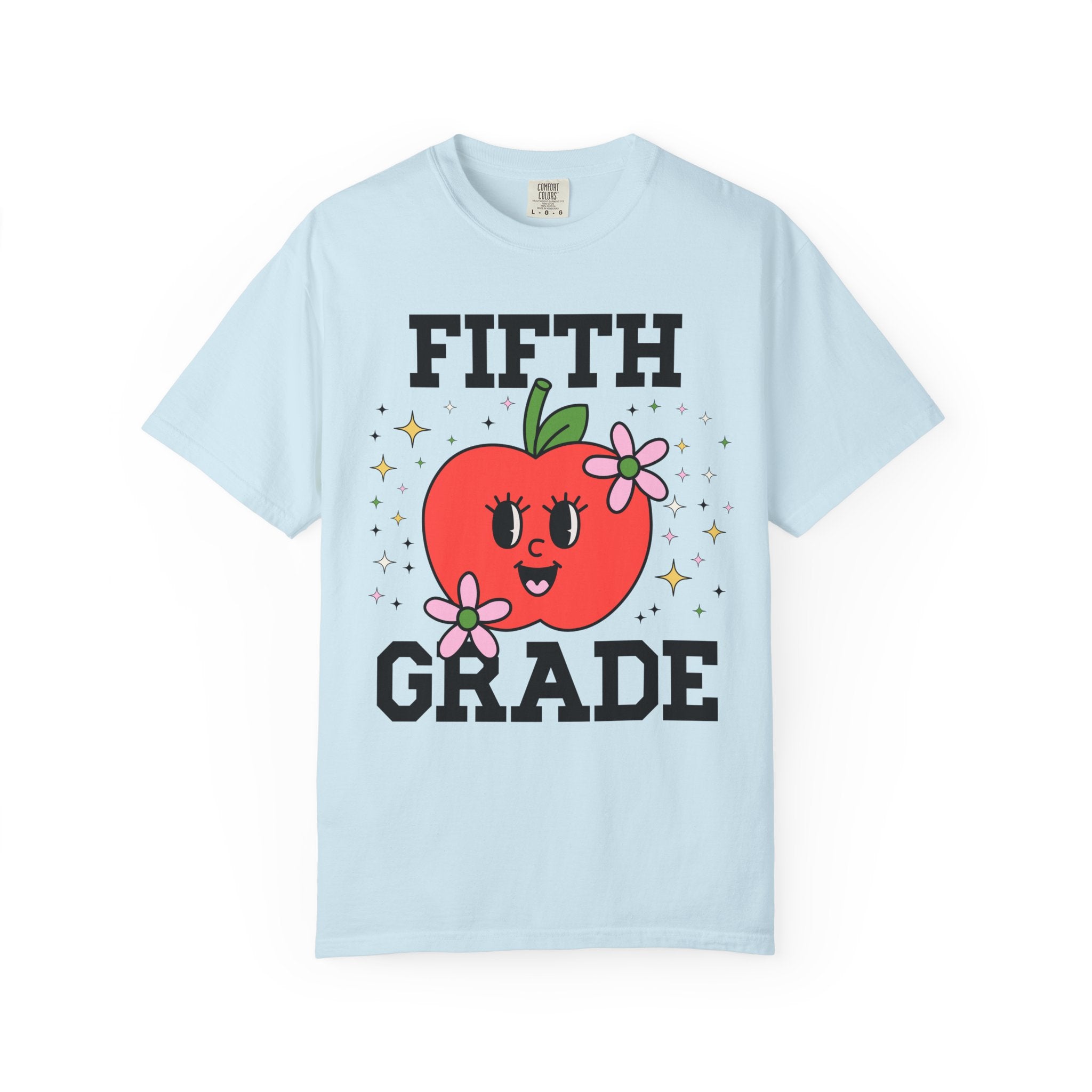 Cute Fifth Grade Teacher Tee Shirt with Adorable Retro Apple with Flowers, Teacher Team T-Shirt, Back to School or Meet the Teacher Night - Opal and June