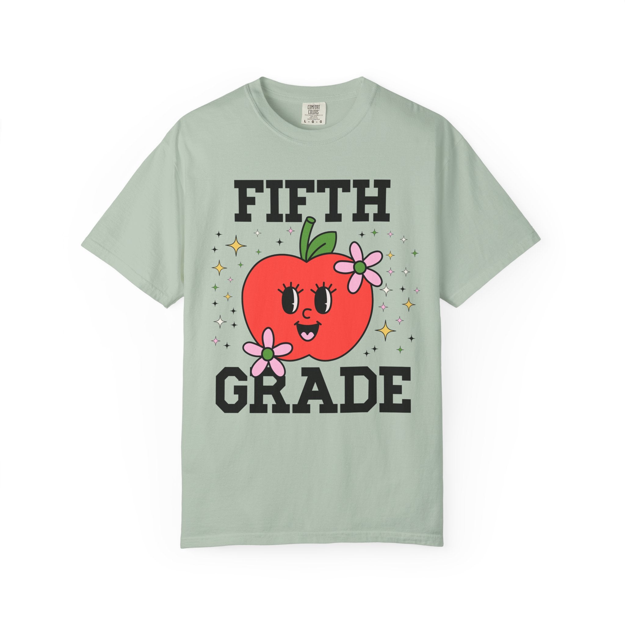 Cute Fifth Grade Teacher Tee Shirt with Adorable Retro Apple with Flowers, Teacher Team T-Shirt, Back to School or Meet the Teacher Night - Opal and June