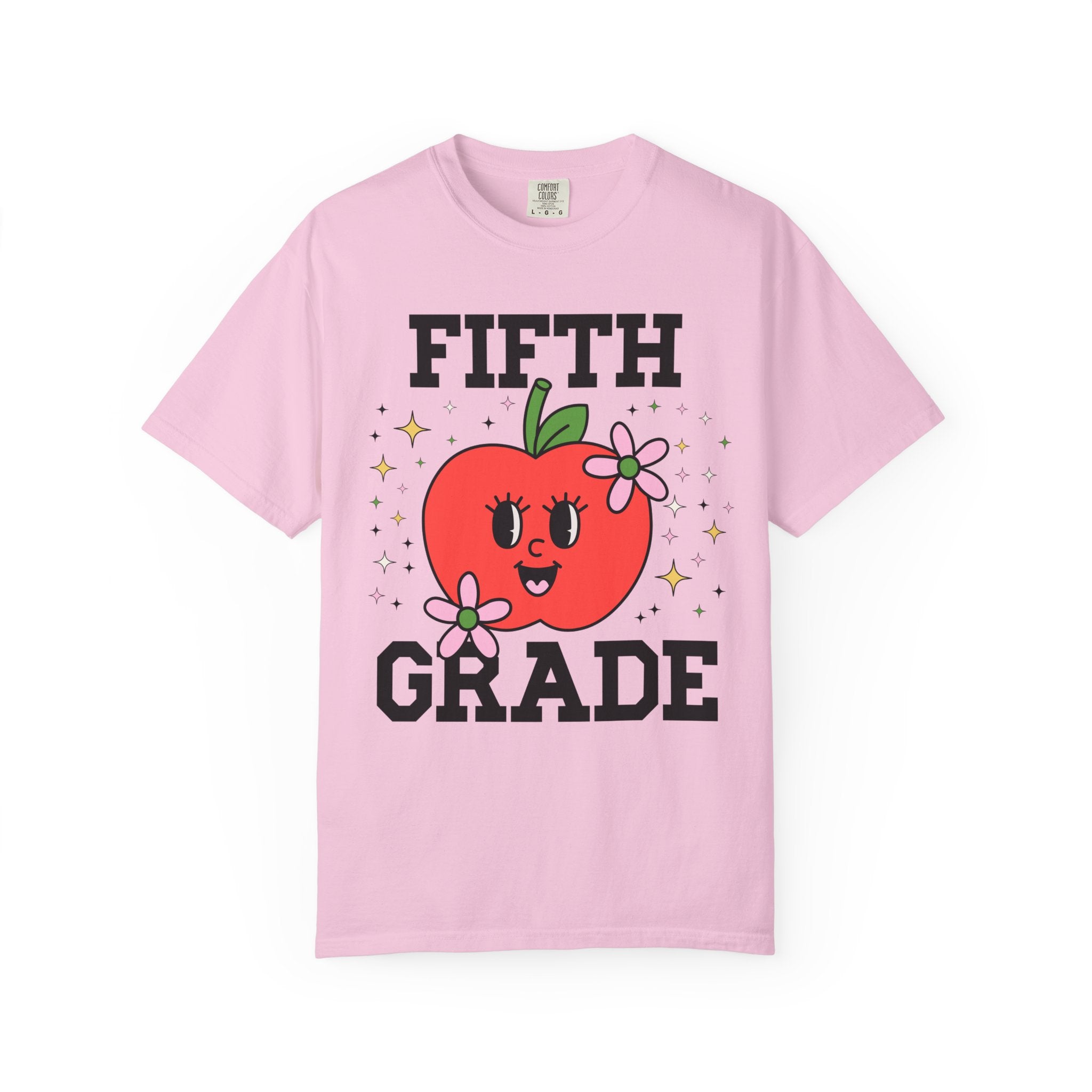Cute Fifth Grade Teacher Tee Shirt with Adorable Retro Apple with Flowers, Teacher Team T-Shirt, Back to School or Meet the Teacher Night - Opal and June