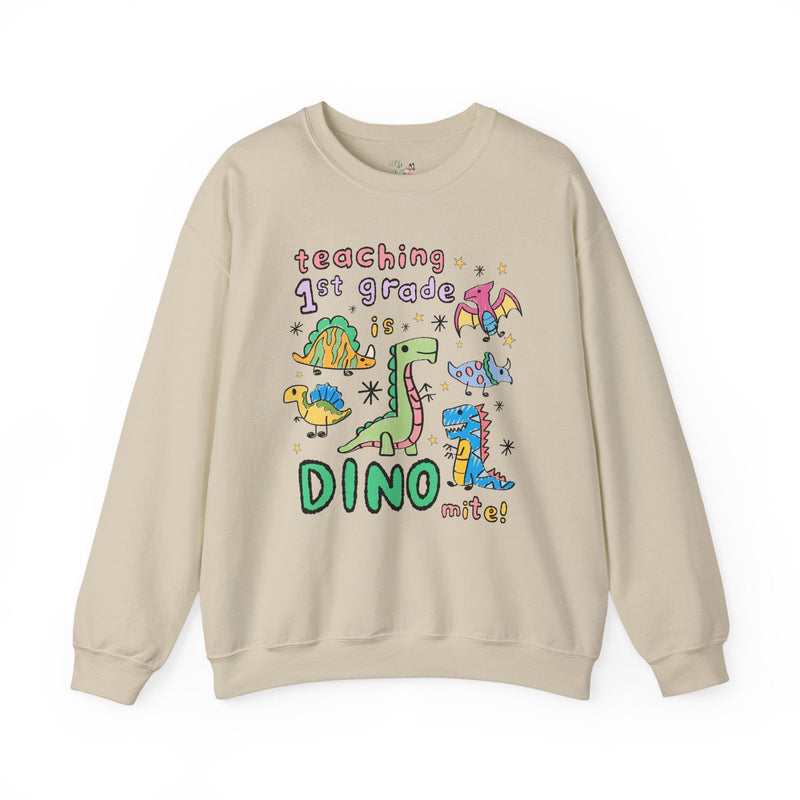 Cute First Grade Teacher Dinosaur Lover Sweatshirt for Back to School, Funny Saying Dinosaur Crewneck for Teacher Team, Matching Teacher Tee - Opal and June