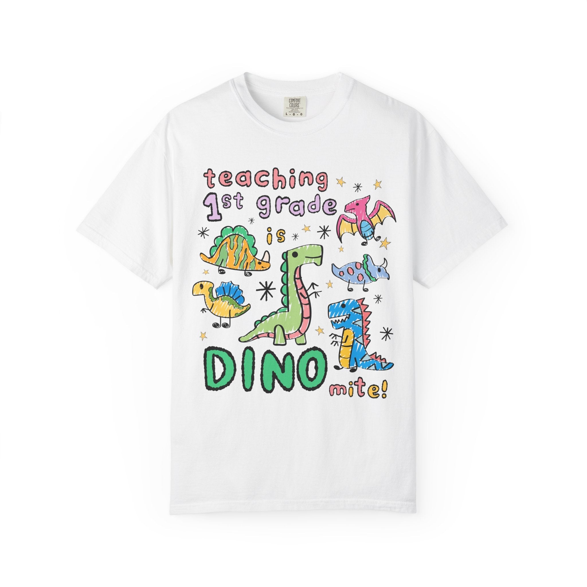 Cute First Grade Teacher Dinosaur Lover Tee Shirt for Back to School, Funny Saying Dinosaur T-Shirt for Teacher Team, Matching Teacher Tee - Opal and June