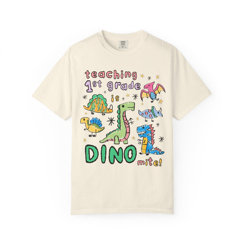 Cute First Grade Teacher Dinosaur Lover Tee Shirt for Back to School, Funny Saying Dinosaur T-Shirt for Teacher Team, Matching Teacher Tee - Opal and June
