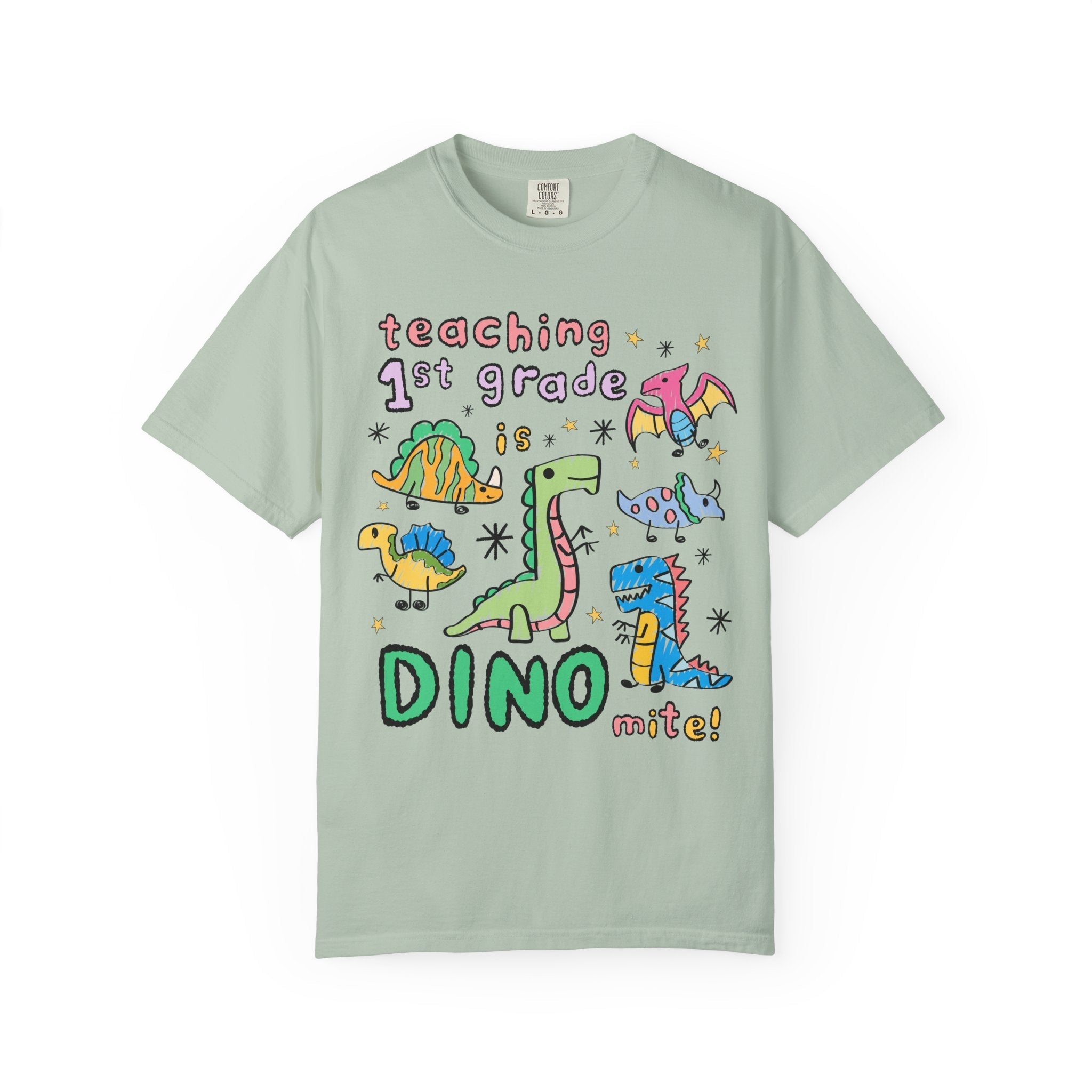 Cute First Grade Teacher Dinosaur Lover Tee Shirt for Back to School, Funny Saying Dinosaur T-Shirt for Teacher Team, Matching Teacher Tee - Opal and June