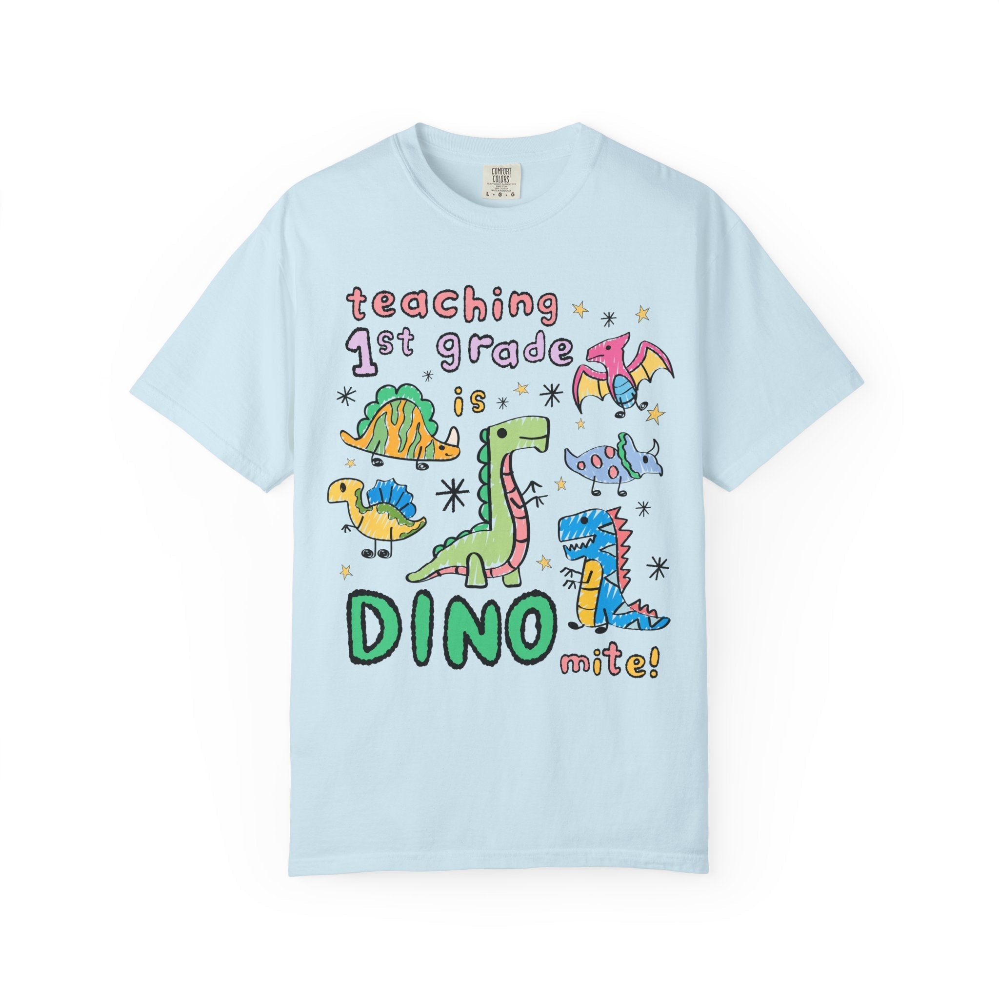 Cute First Grade Teacher Dinosaur Lover Tee Shirt for Back to School, Funny Saying Dinosaur T-Shirt for Teacher Team, Matching Teacher Tee - Opal and June