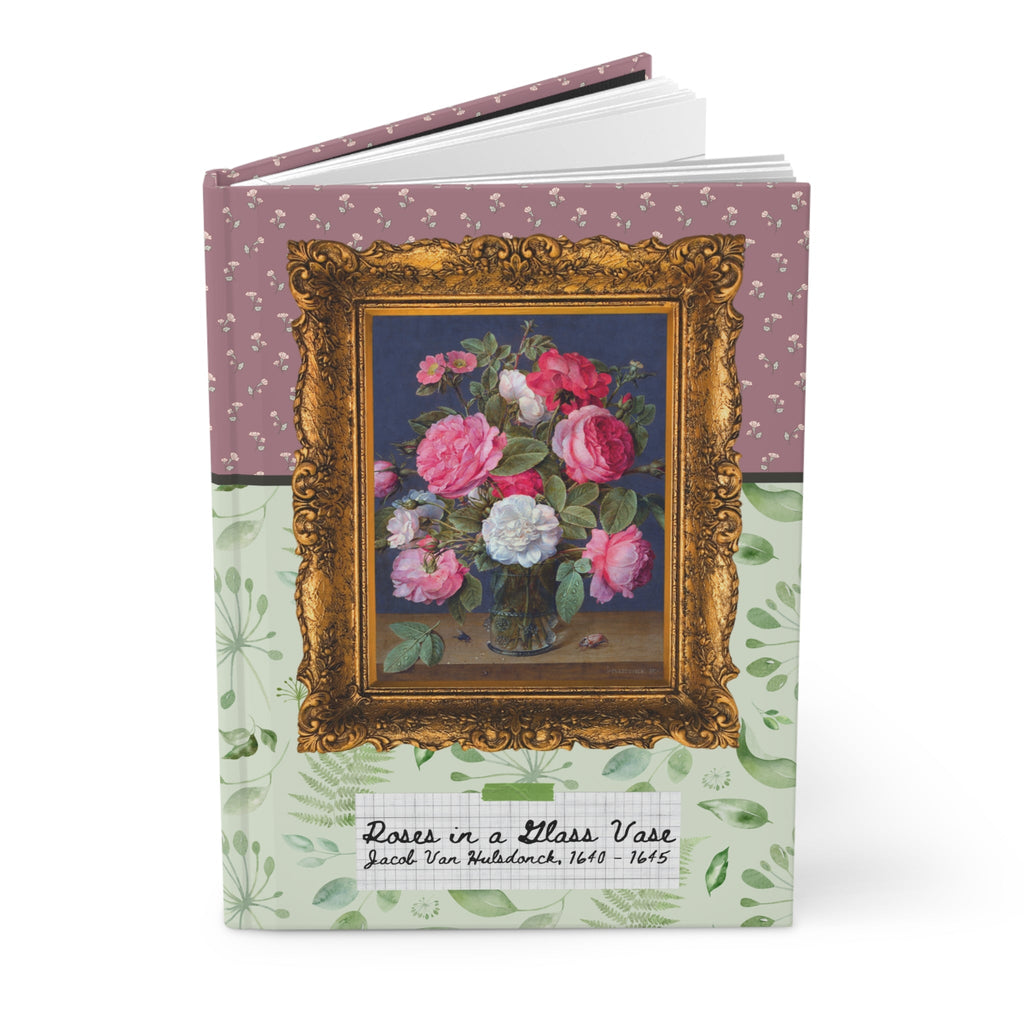 Cute Floral Hardcover Notebook with Famous Flower Paintings: Roses in a Glass Vase, Sunflowers by Claude Monet, Eelke Eelkeman Lined Journal - Opal and June