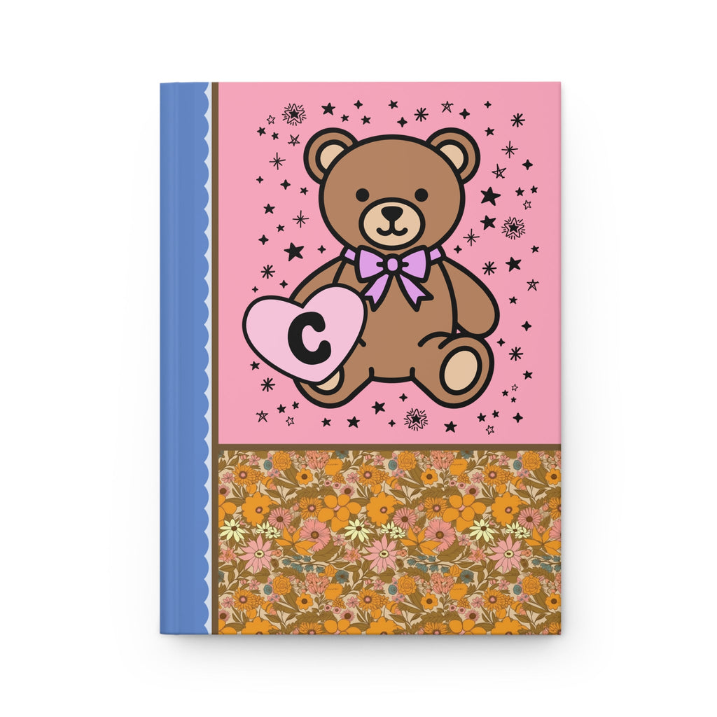 Cute Floral Initial Notebook with Cottagecore Bear Holding a Heart: C - Opal and June