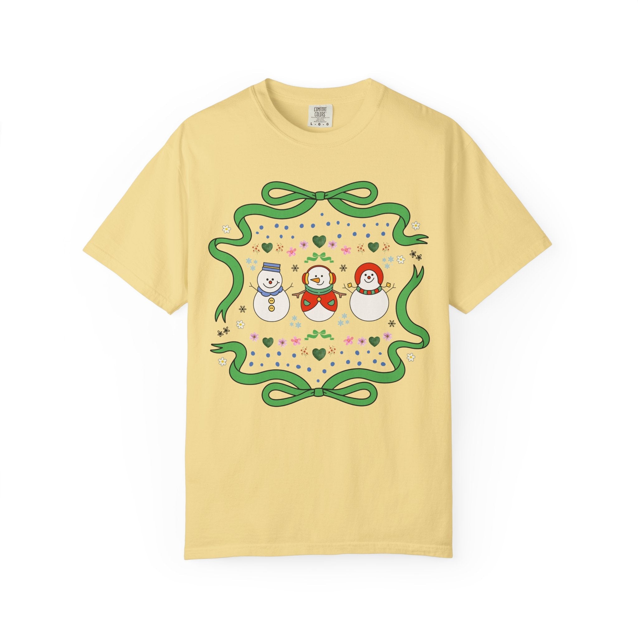 Cute Floral Snowman Tee Shirt for Holidays, Retro Aesthetic Teacher Christmas Tee with Ribbon, Matching Holiday Tee Shirt for Family or Work - Opal and June