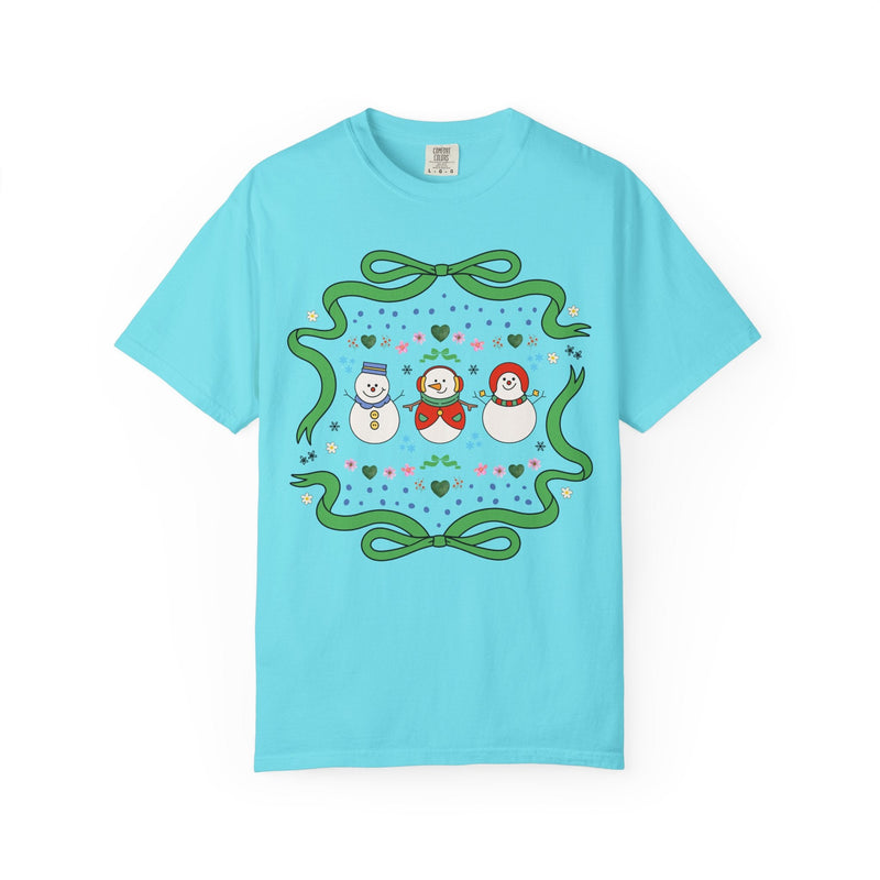 Cute Floral Snowman Tee Shirt for Holidays, Retro Aesthetic Teacher Christmas Tee with Ribbon, Matching Holiday Tee Shirt for Family or Work - Opal and June