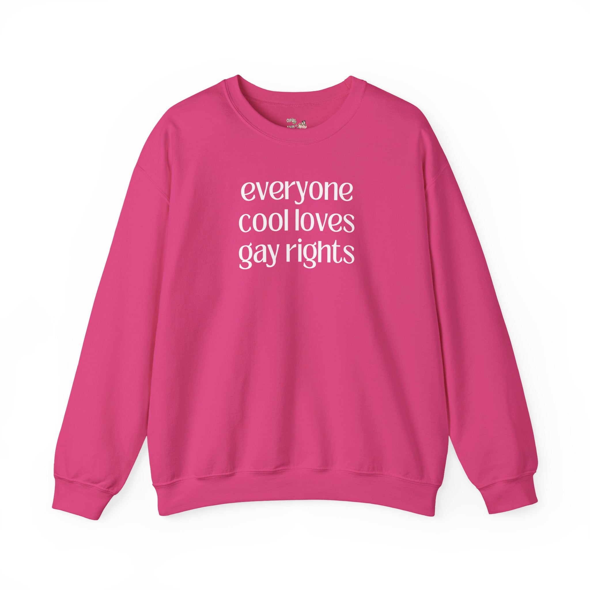 Cute Gay Rights Sweatshirt: Everyone Cool Loves Gay Rights, Funny Saying LGBTQ+ Ally Shirt, Silly and Minimal Shirt for Lesbian, Pride Month - Opal and June