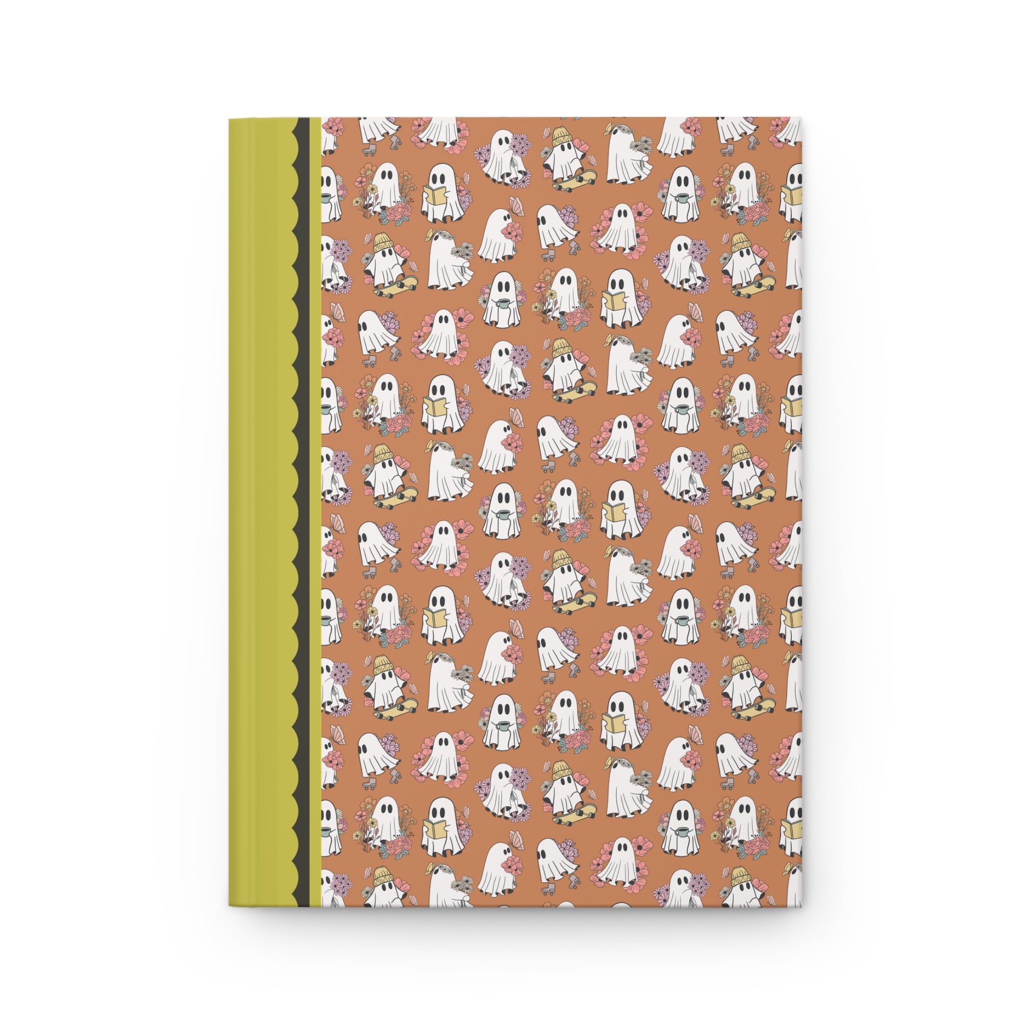 Cute Ghost Lover Notebook with Flowers, Adorable Y2k Aesthetic Spooky Season Journal with Lined Pages, Retro Halloween Gift for Teacher or Student - Opal and June