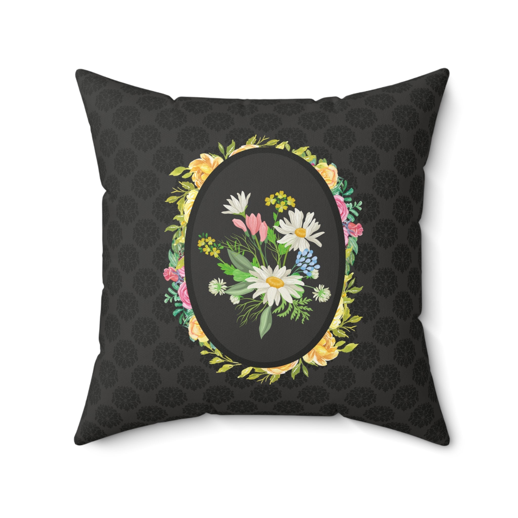 Cute Gothic Pillow with Floral Cameo | Dark Aesthetic Pillow for Living Room, Floral Witchy Pillow, Mystical Spooky Pillow with Flowers - Opal and June