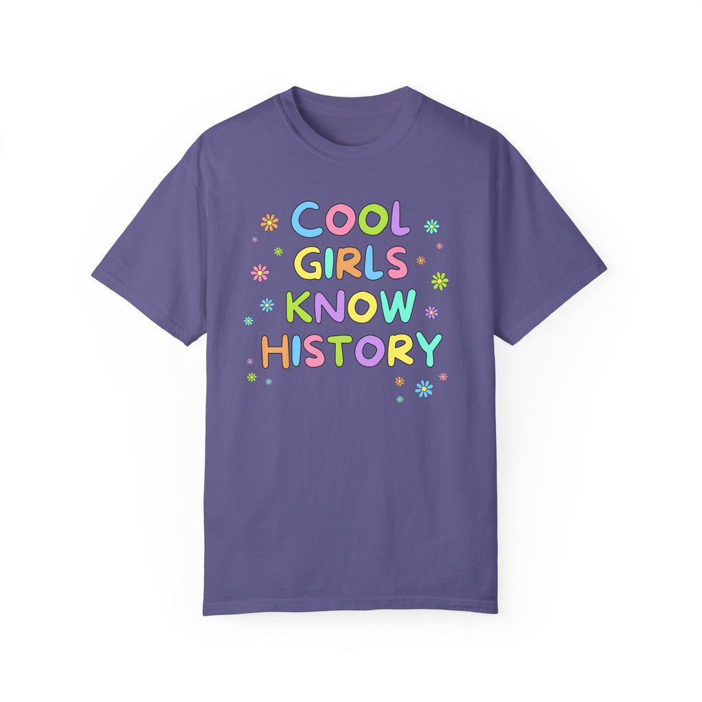 Cute History Teacher Tee Shirt for History Lover or History Buff: Cool Girls Know History, Silly Historian T-Shirt with Boho Retro Flowers - Opal and June