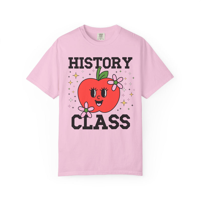 Cute History Teacher Tee Shirt with Adorable Retro Apple with Flowers, Silly Teacher Team T-Shirt, Back to School or Meet the Teacher Night - Opal and June