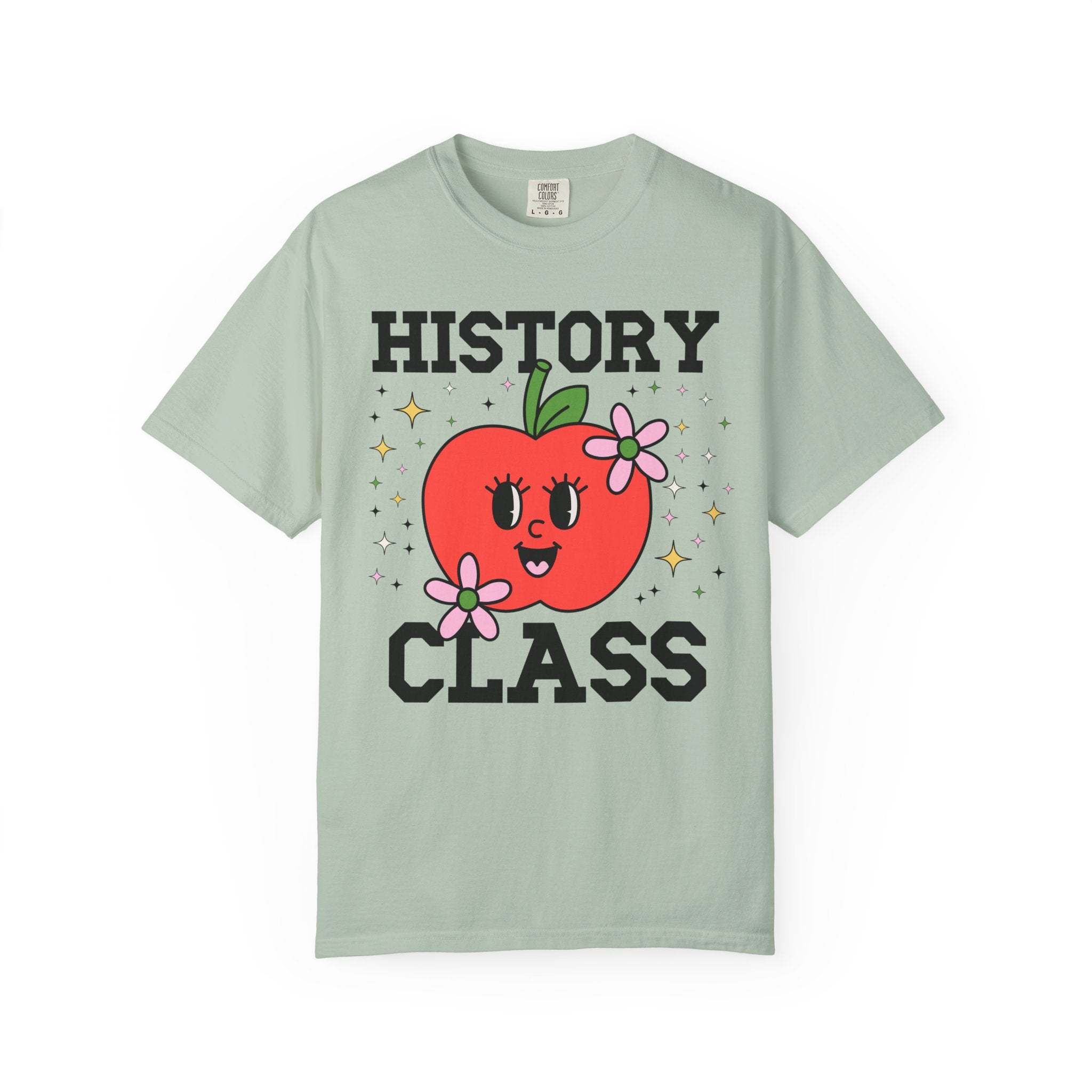 Cute History Teacher Tee Shirt with Adorable Retro Apple with Flowers, Silly Teacher Team T-Shirt, Back to School or Meet the Teacher Night - Opal and June