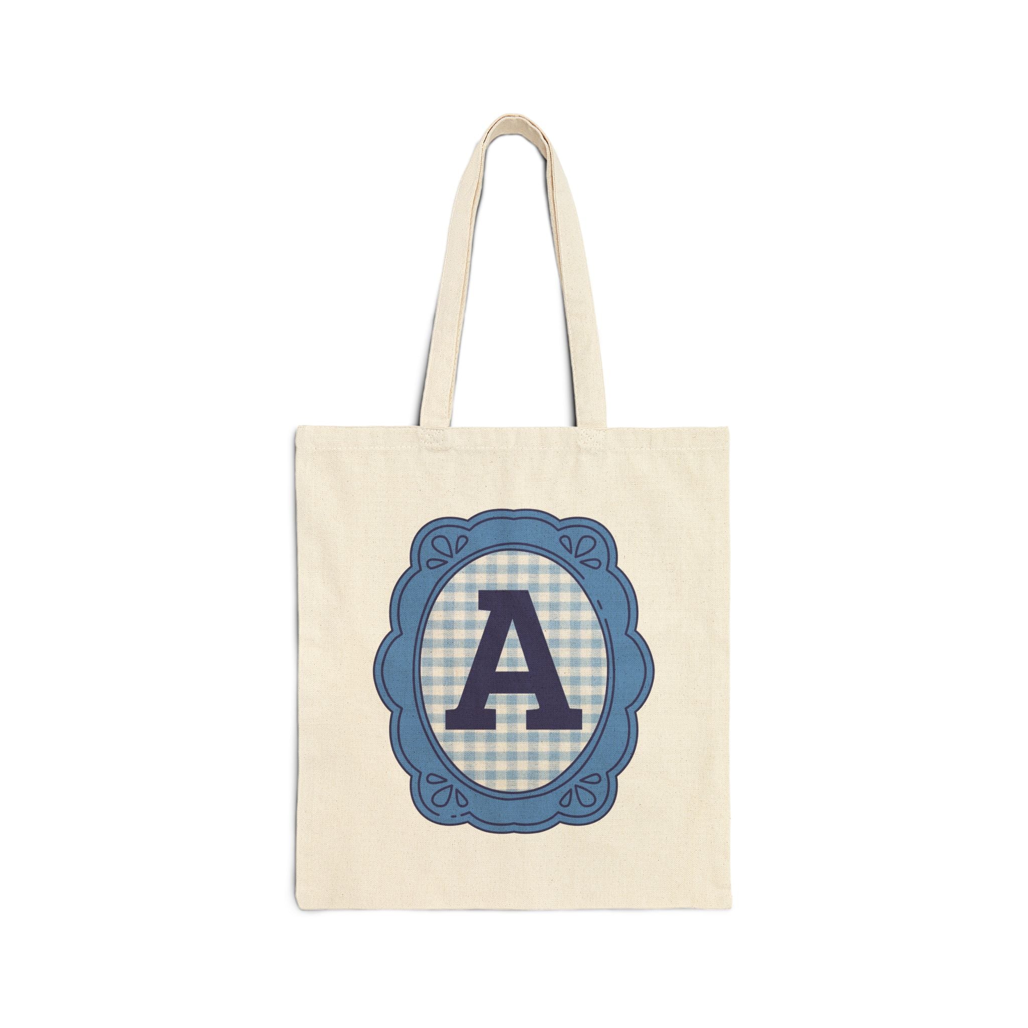 Cute Initial Tote Bag for Daughter, Gingham Birthday Present for Niece, Cousin or Sister, Pretty Matching Bachelorette Tote for Bridesmaid A - Opal and June