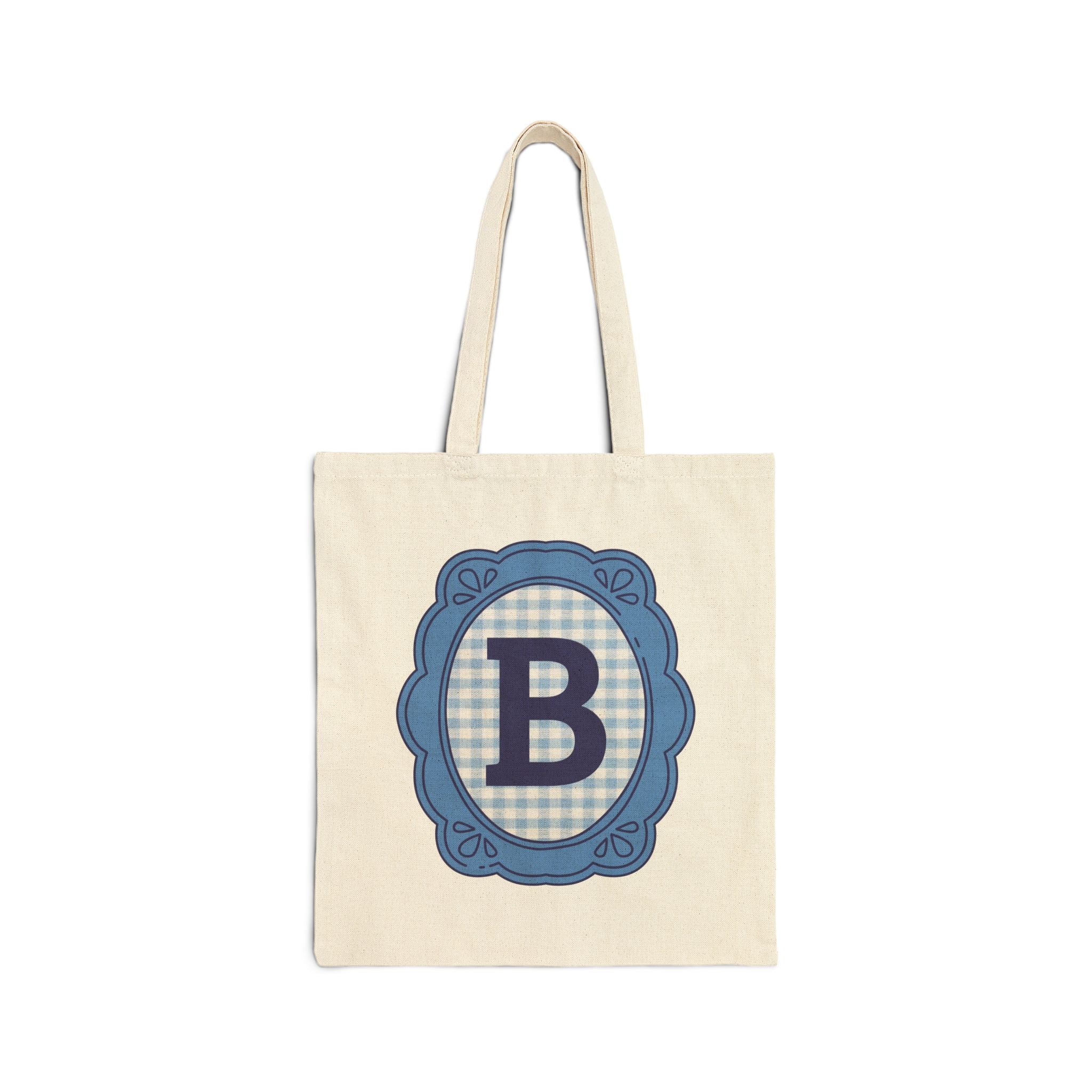 Cute Initial Tote Bag for Daughter, Gingham Birthday Present for Niece, Cousin or Sister, Pretty Matching Bachelorette Tote for Bridesmaid B - Opal and June