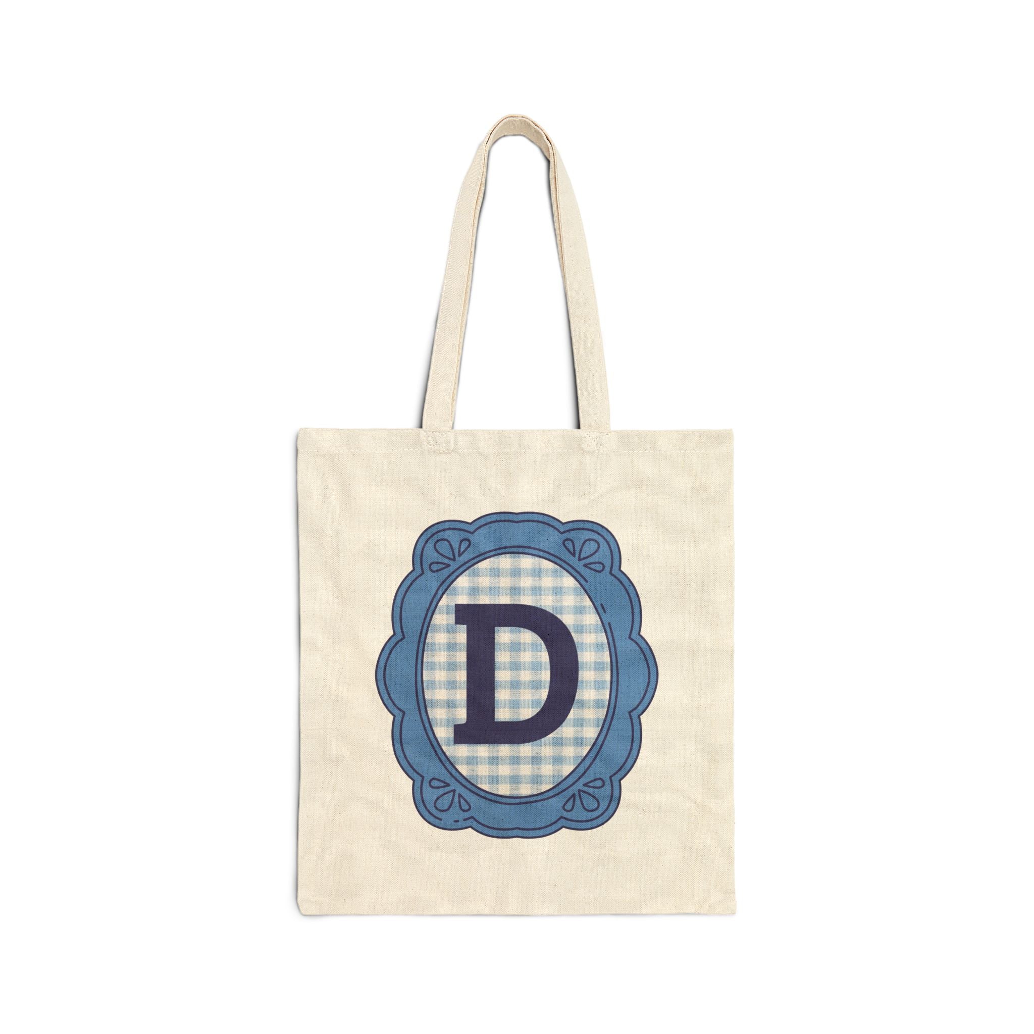 Cute Initial Tote Bag for Daughter, Gingham Birthday Present for Niece, Cousin or Sister, Pretty Matching Bachelorette Tote for Bridesmaid D - Opal and June