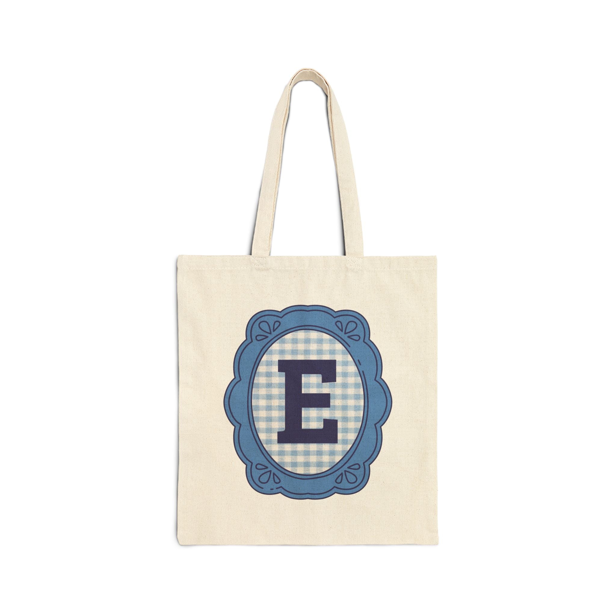 Cute Initial Tote Bag for Daughter, Gingham Birthday Present for Niece, Cousin or Sister, Pretty Matching Bachelorette Tote for Bridesmaid E - Opal and June