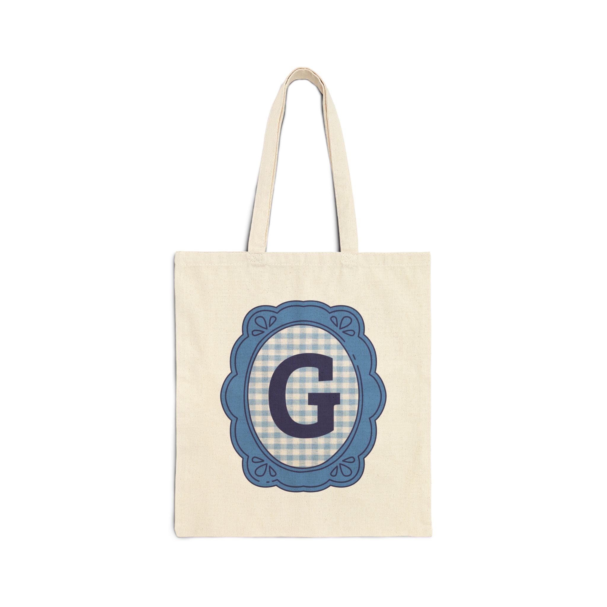 Cute Initial Tote Bag for Daughter, Gingham Birthday Present for Niece, Cousin or Sister, Pretty Matching Bachelorette Tote for Bridesmaid G - Opal and June