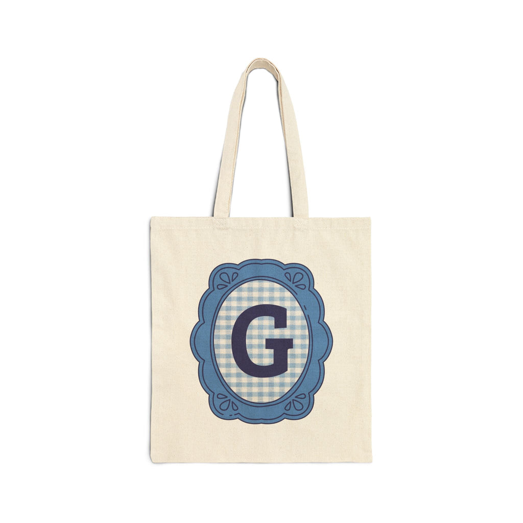 Cute Initial Tote Bag for Daughter, Gingham Birthday Present for Niece, Cousin or Sister, Pretty Matching Bachelorette Tote for Bridesmaid G - Opal and June