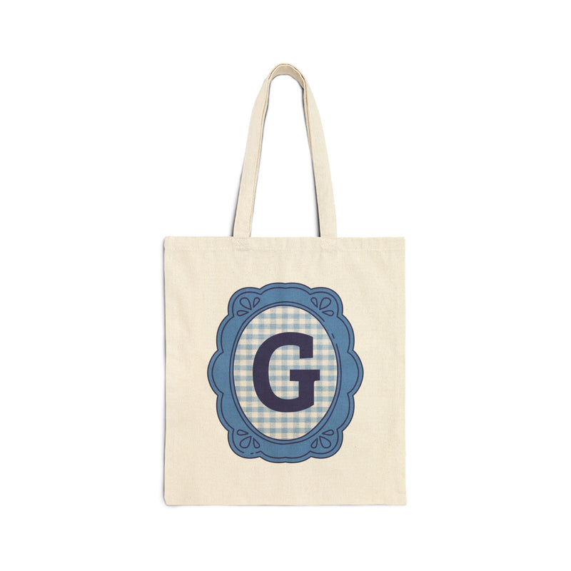 Cute Initial Tote Bag for Daughter, Gingham Birthday Present for Niece, Cousin or Sister, Pretty Matching Bachelorette Tote for Bridesmaid G - Opal and June