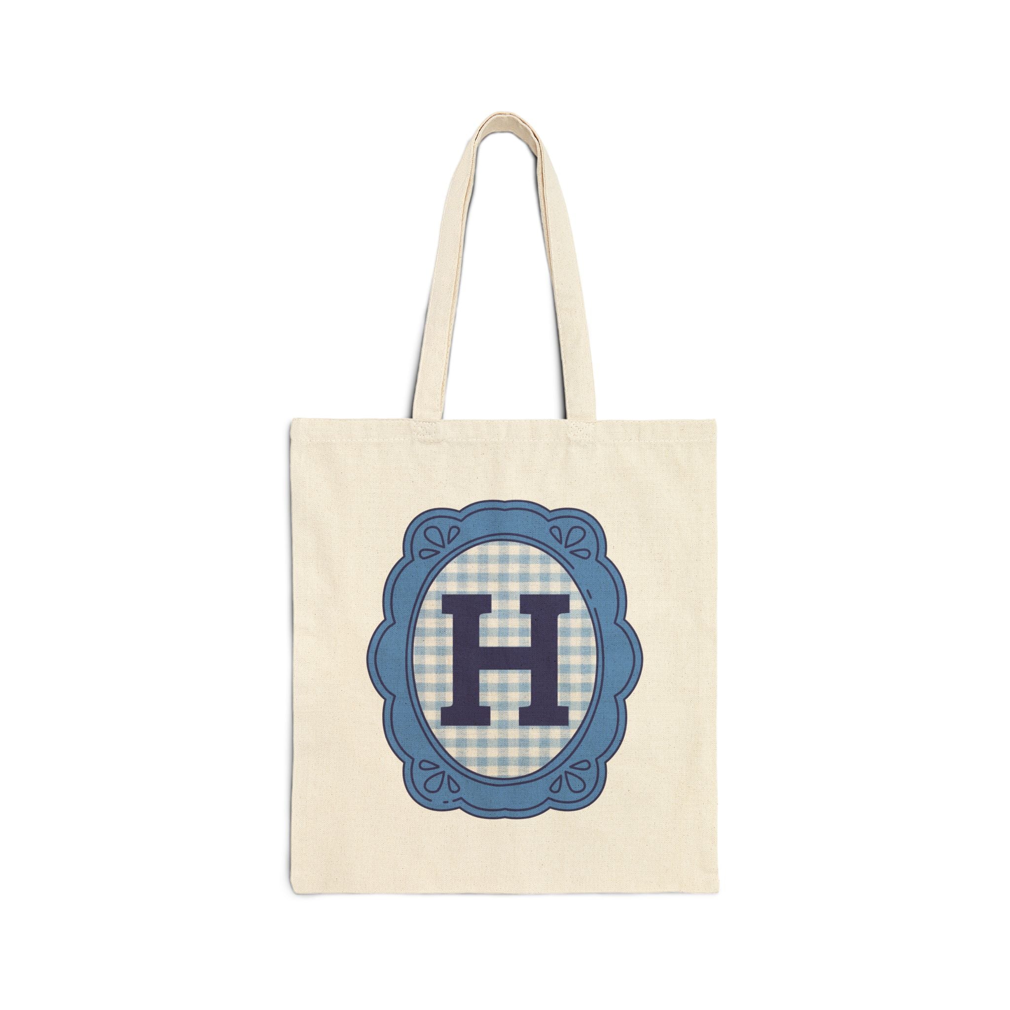 Cute Initial Tote Bag for Daughter, Gingham Birthday Present for Niece, Cousin or Sister, Pretty Matching Bachelorette Tote for Bridesmaid H - Opal and June