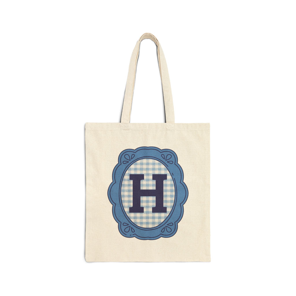 Cute Initial Tote Bag for Daughter, Gingham Birthday Present for Niece, Cousin or Sister, Pretty Matching Bachelorette Tote for Bridesmaid H - Opal and June