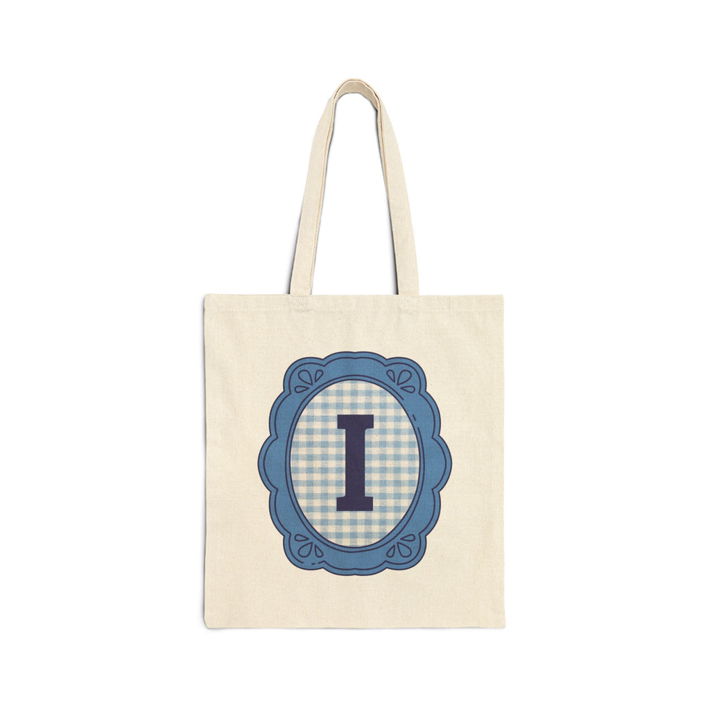 Cute Initial Tote Bag for Daughter, Gingham Birthday Present for Niece, Cousin or Sister, Pretty Matching Bachelorette Tote for Bridesmaid I - Opal and June