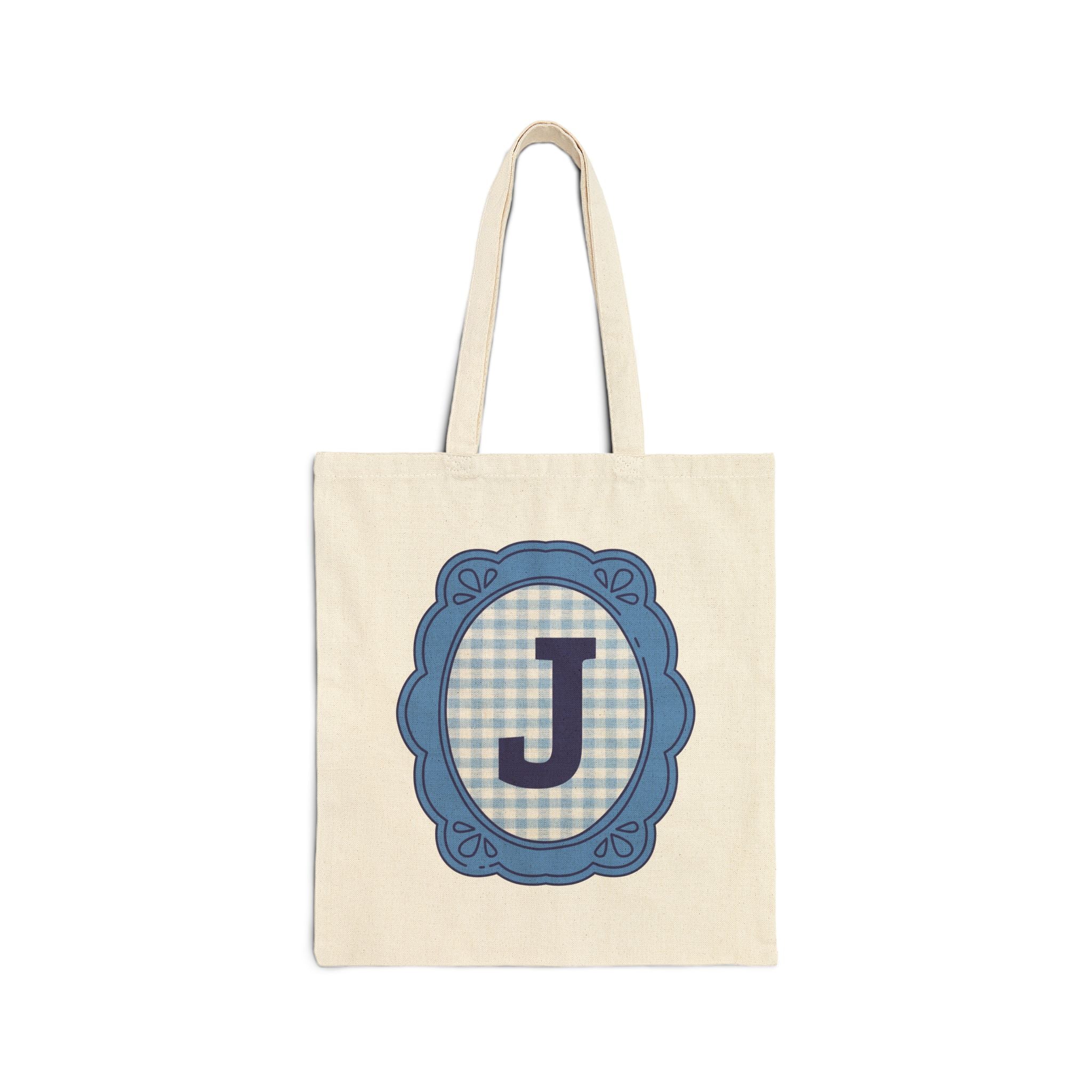 Cute Initial Tote Bag for Daughter, Gingham Birthday Present for Niece, Cousin or Sister, Pretty Matching Bachelorette Tote for Bridesmaid J - Opal and June