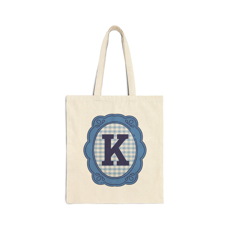 Cute Initial Tote Bag for Daughter, Gingham Birthday Present for Niece, Cousin or Sister, Pretty Matching Bachelorette Tote for Bridesmaid K - Opal and June