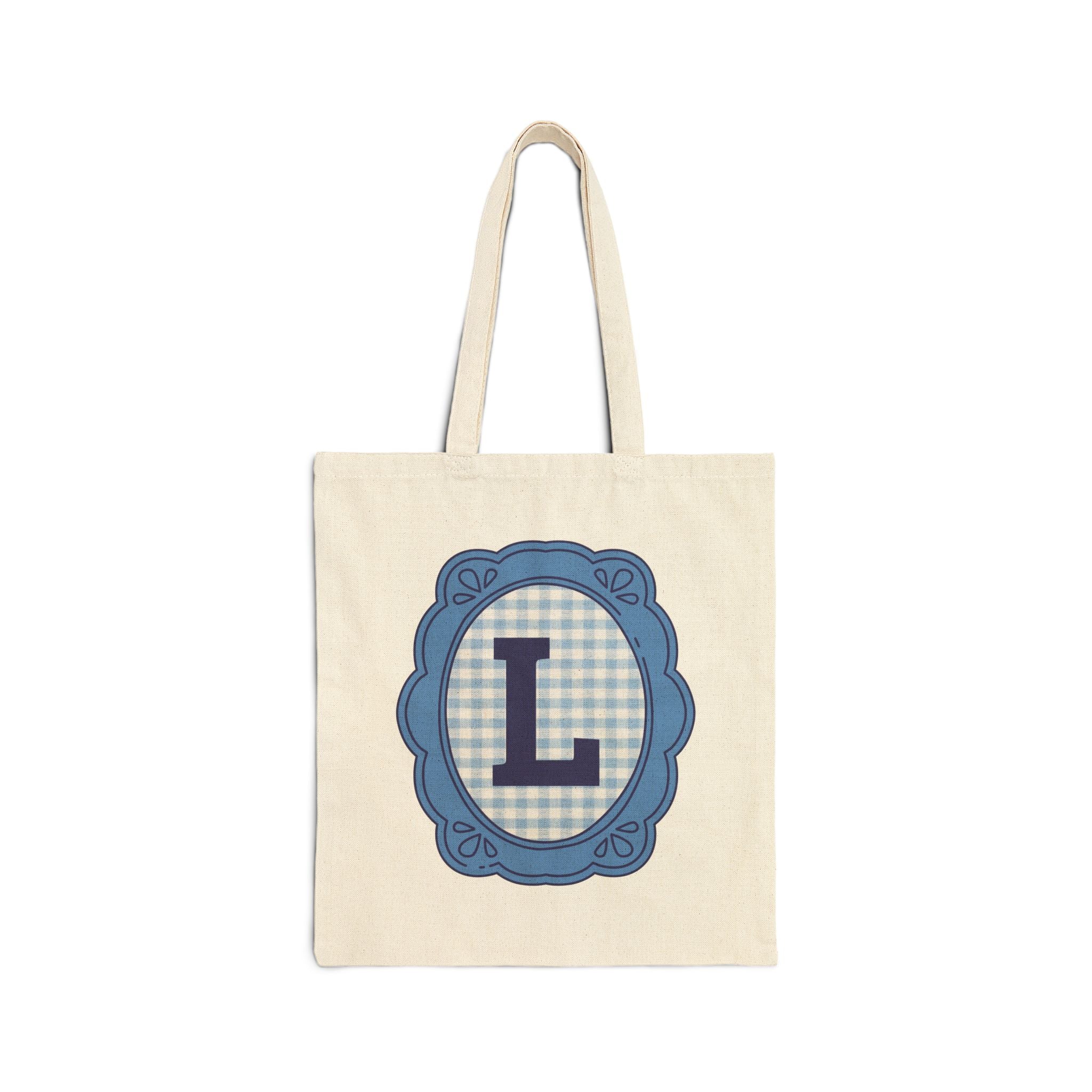 Cute Initial Tote Bag for Daughter, Gingham Birthday Present for Niece, Cousin or Sister, Pretty Matching Bachelorette Tote for Bridesmaid L - Opal and June