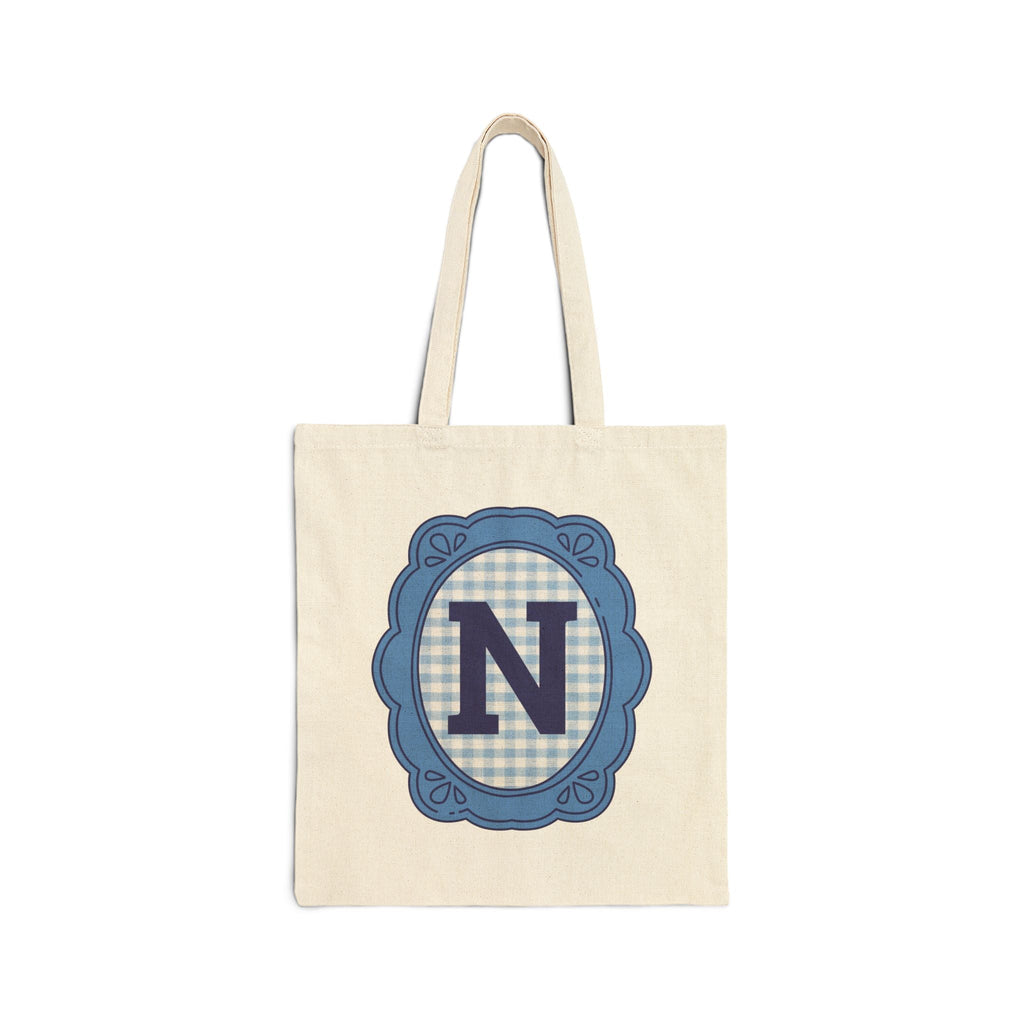 Cute Initial Tote Bag for Daughter, Gingham Birthday Present for Niece, Cousin or Sister, Pretty Matching Bachelorette Tote for Bridesmaid N - Opal and June