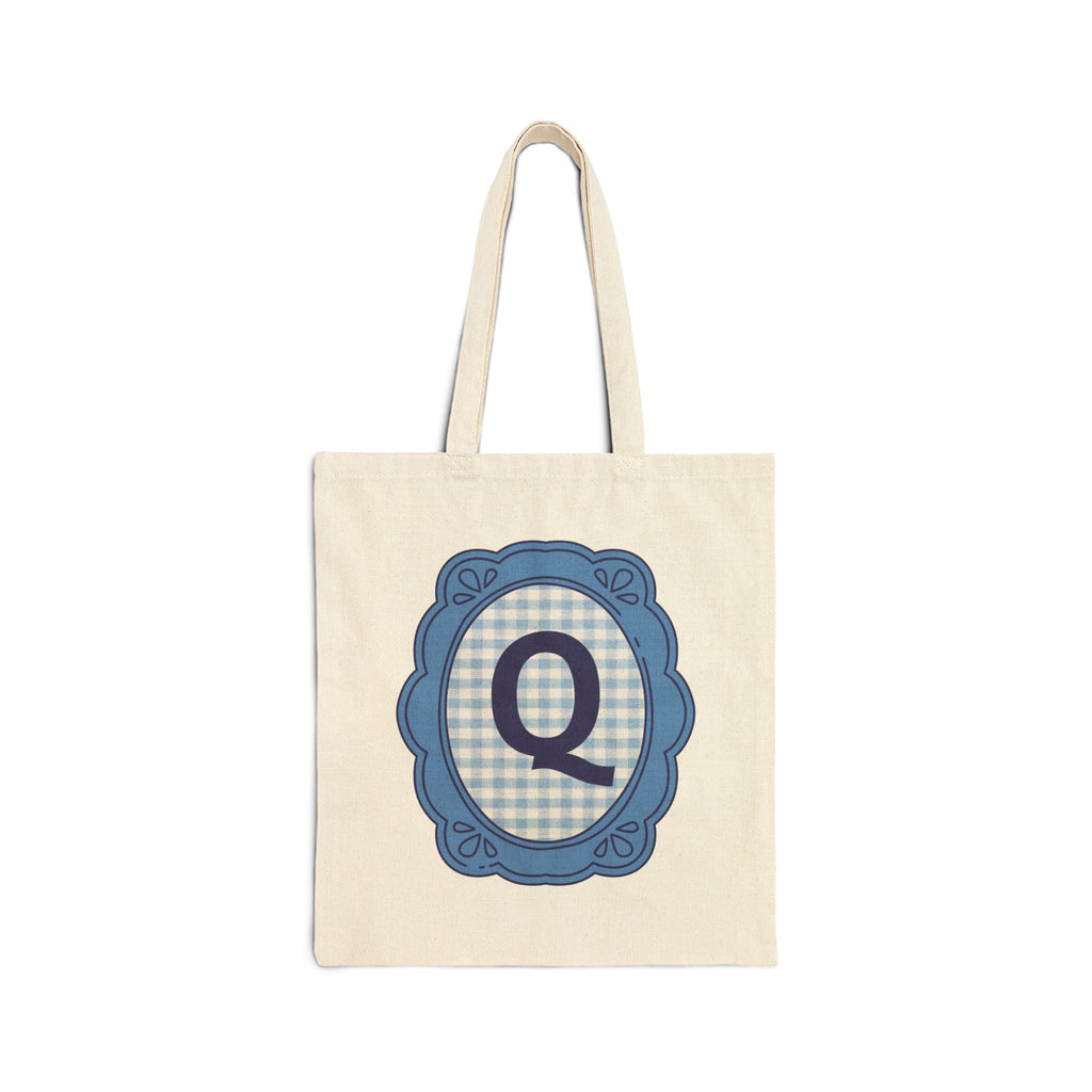 Cute Initial Tote Bag for Daughter, Gingham Birthday Present for Niece, Cousin or Sister, Pretty Matching Bachelorette Tote for Bridesmaid Q - Opal and June