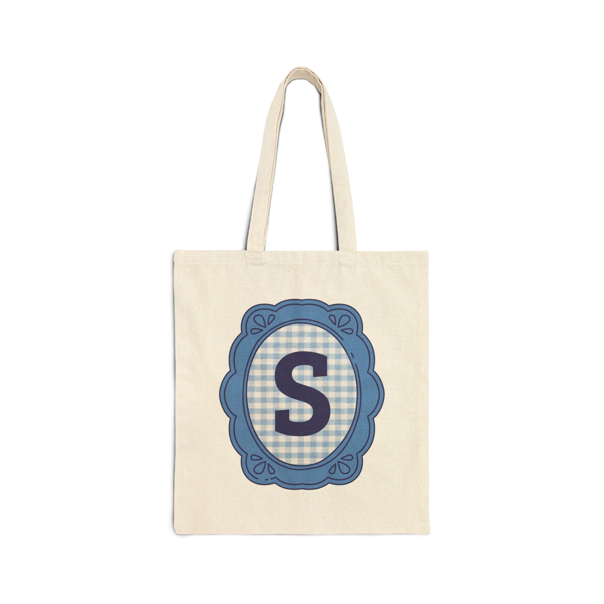 Cute Initial Tote Bag for Daughter, Gingham Birthday Present for Niece, Cousin or Sister, Pretty Matching Bachelorette Tote for Bridesmaid S - Opal and June